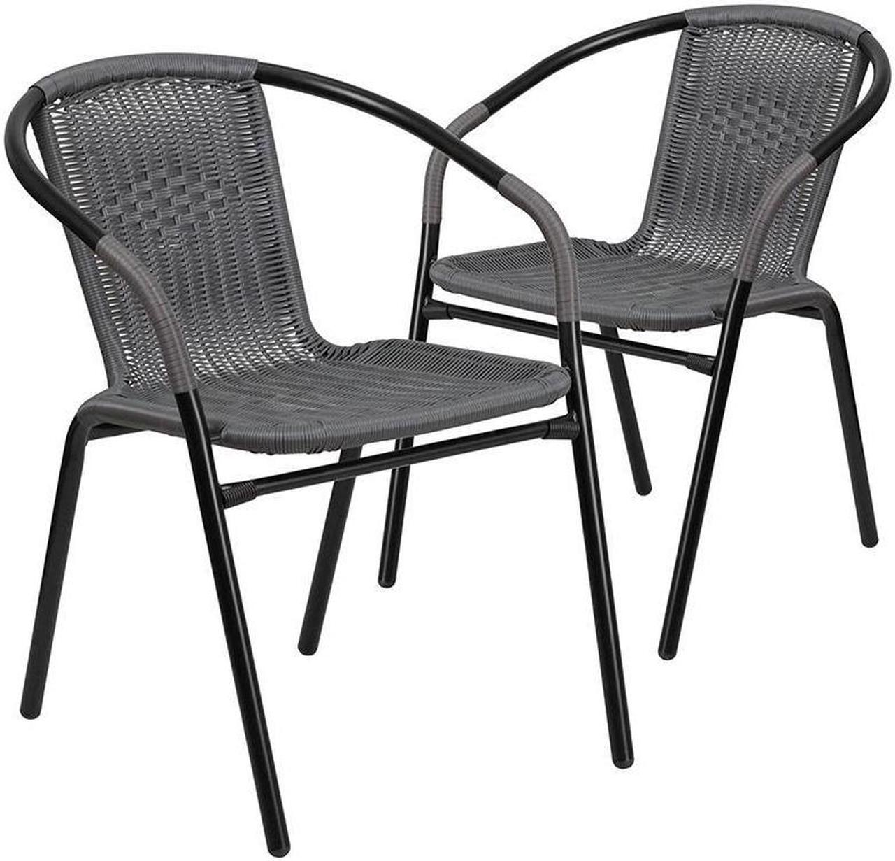 Alt view image 8 of 15 - Lila 2 Pack Gray Rattan Indoor-Outdoor Restaurant Stack Chair