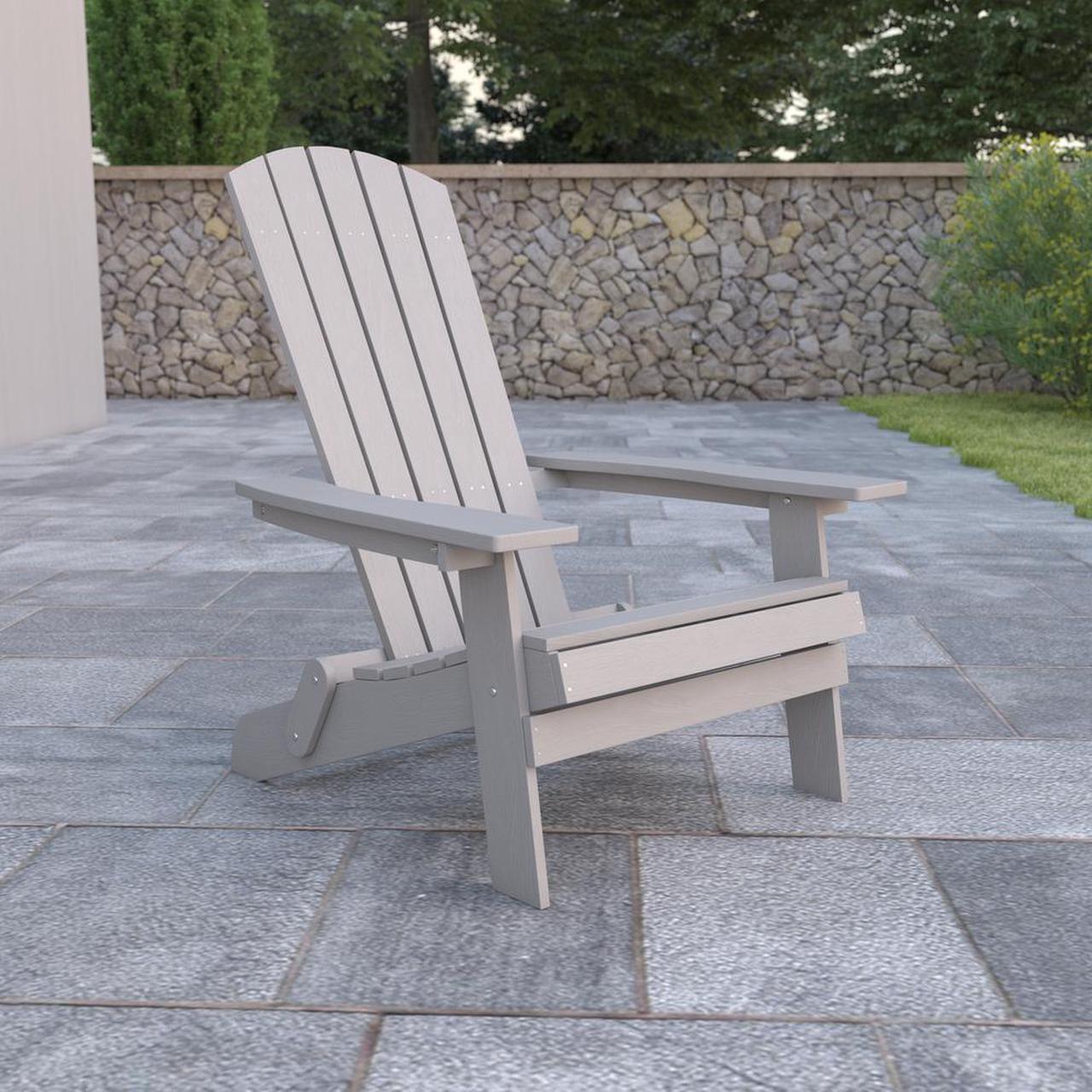 Alt view image 11 of 20 - Charlestown All-Weather Poly Resin Indoor/Outdoor Folding Adirondack Chair in Gray