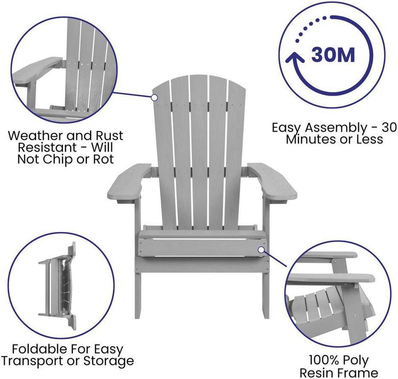 Alt view image 14 of 20 - Charlestown All-Weather Poly Resin Indoor/Outdoor Folding Adirondack Chair in Gray