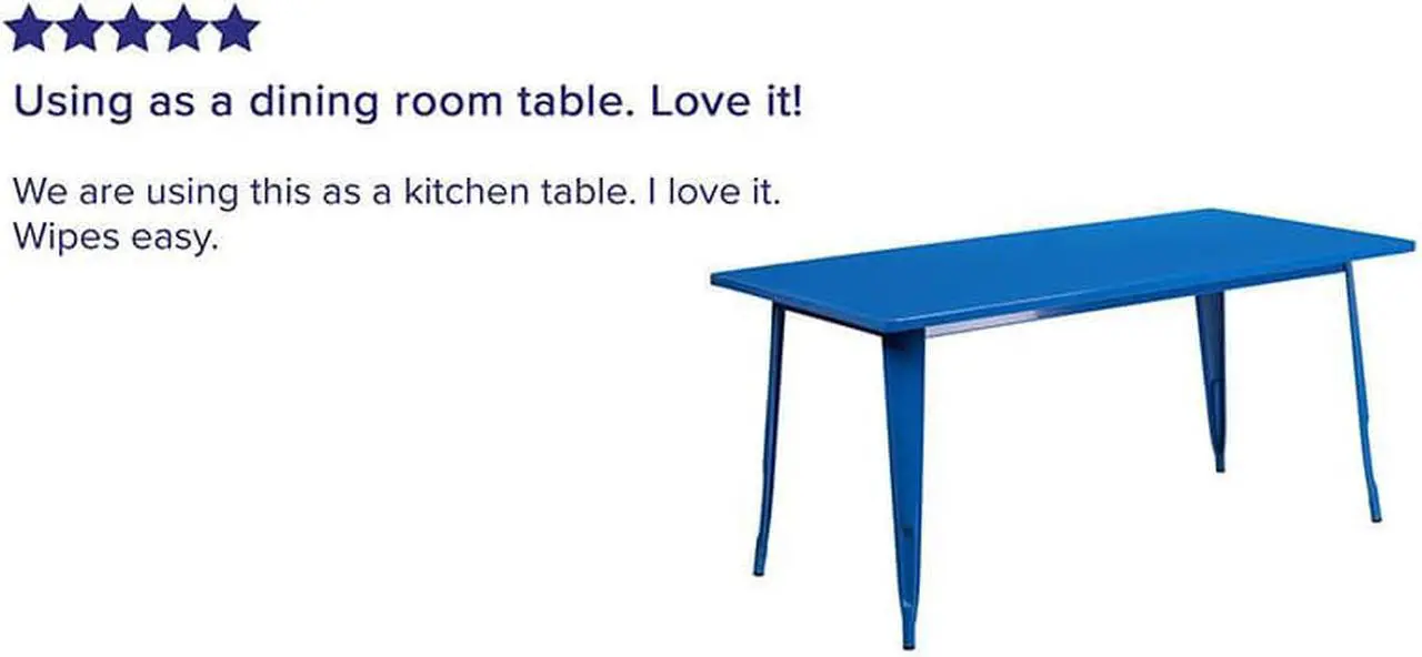 Alt view image 9 of 14 - Commercial Grade 31.5" x 63" Rectangular Blue Metal Indoor-Outdoor Table