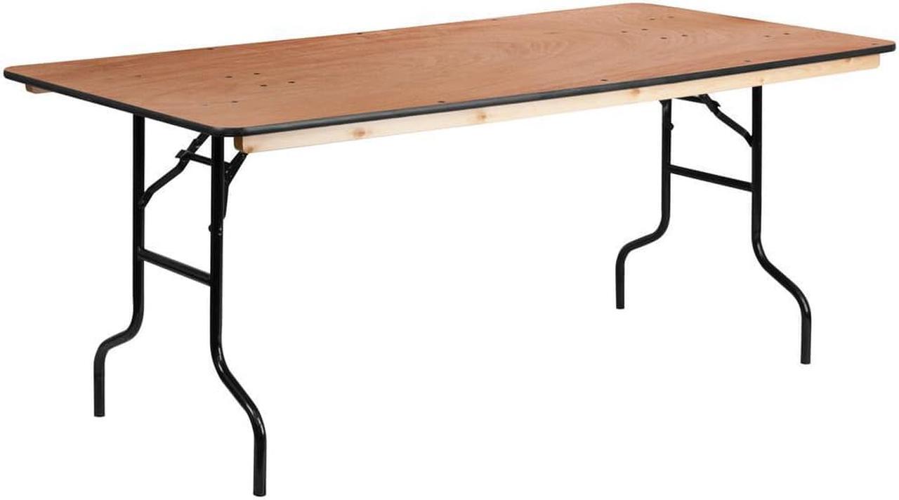 Alt view image 7 of 20 - 36'' x 72'' Rectangular Wood Folding Banquet Table with Clear Coated Finished Top