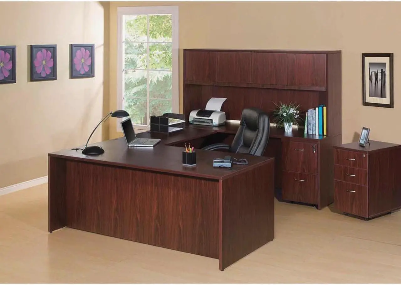 Alt view image 16 of 17 - Lorell Hutch w/Doors 66"x15"x36" Mahogany 69383