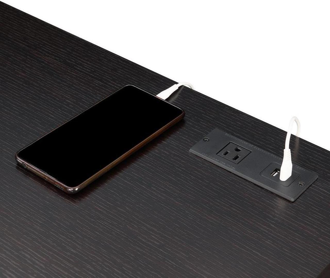 Alt view image 4 of 11 - Newport 2 Drawer Desk With Charging Station, Espresso/Black