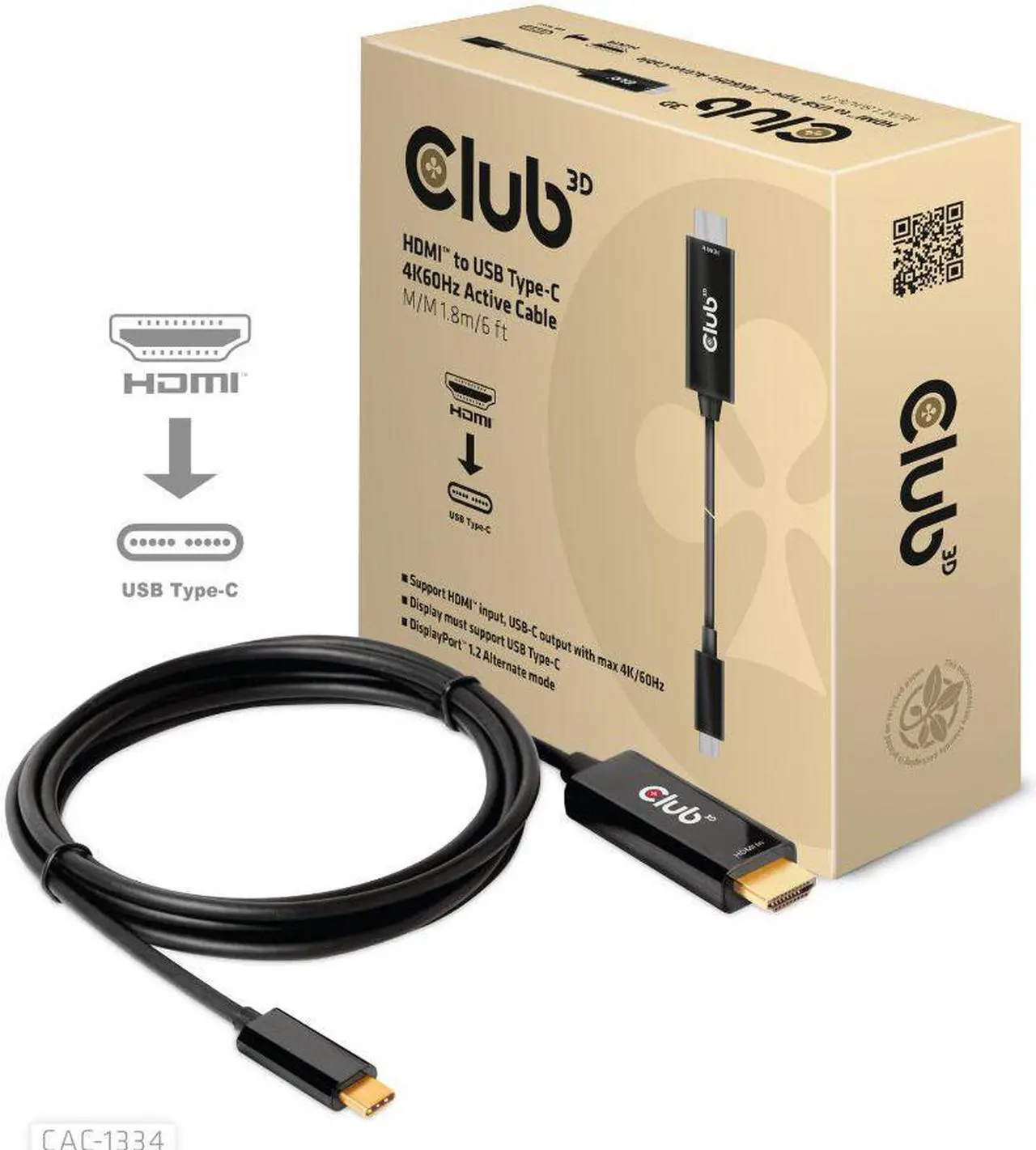 Alt view image 4 of 5 - Club 3D HDMI to USB Type-C 4K60Hz Active Cable M/M 1.8m/6 ft - 6 ft HDMI/USB-C A/V Cable for Audio/Video Device, Notebook, Tablet, PC, TV, Monitor, Projector