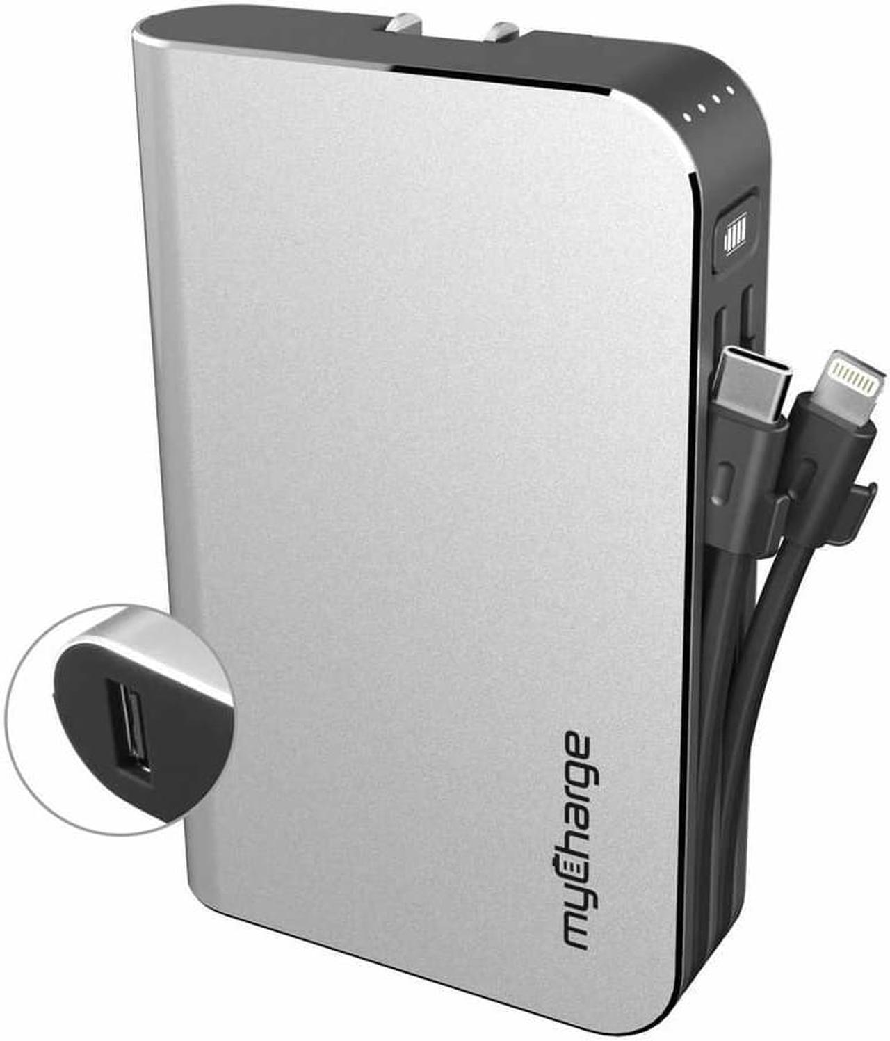 Alt view image 8 of 11 - myCharge Portable Charger Power Bank - HubMax Universal 10050 mAh External Battery Pack | Wall Charger Foldable Plug | Built in Cables (iPhone Charger Lightning Cable and Android Samsung USB C)