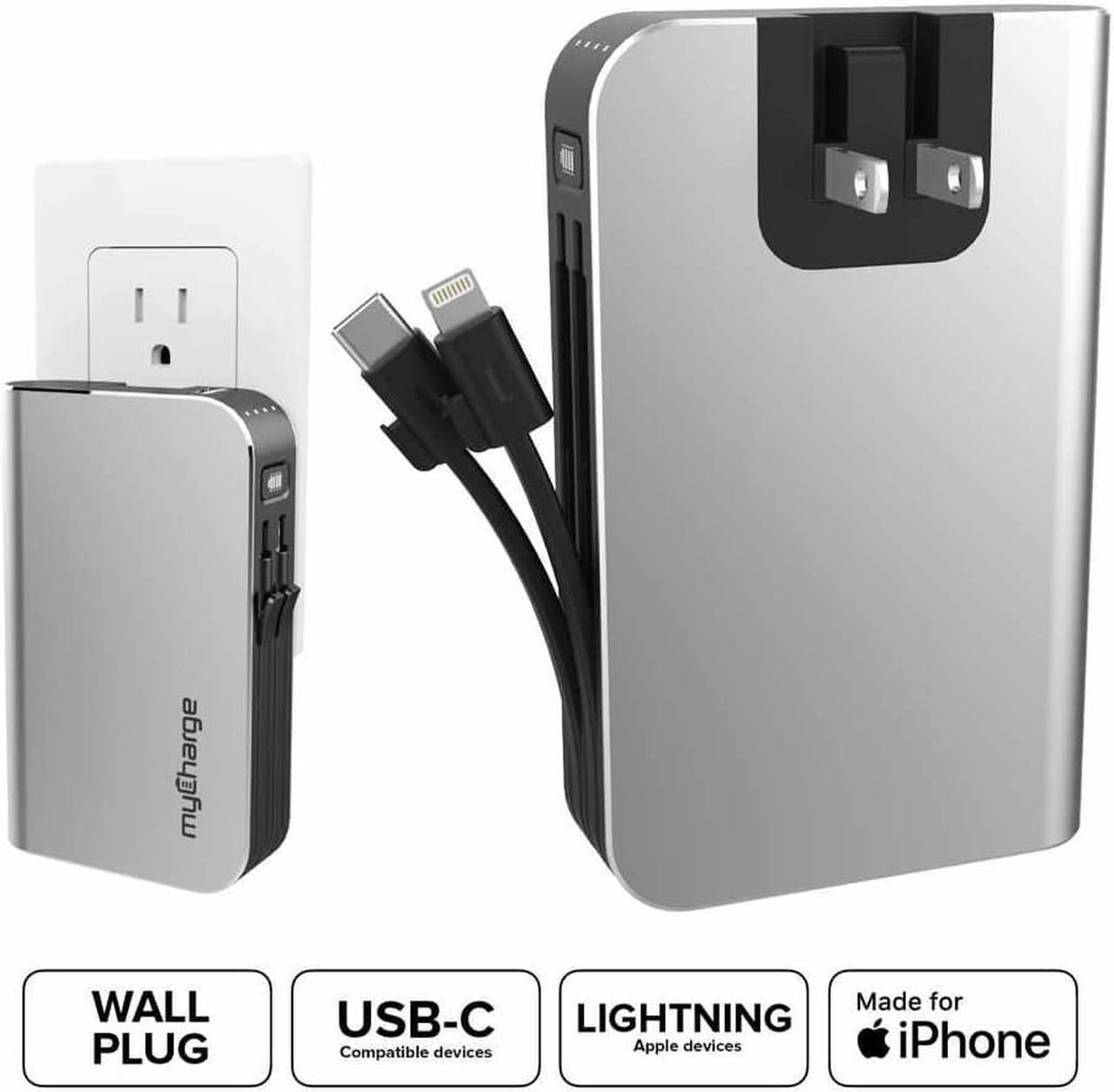 Alt view image 11 of 11 - myCharge Portable Charger Power Bank - HubMax Universal 10050 mAh External Battery Pack | Wall Charger Foldable Plug | Built in Cables (iPhone Charger Lightning Cable and Android Samsung USB C)