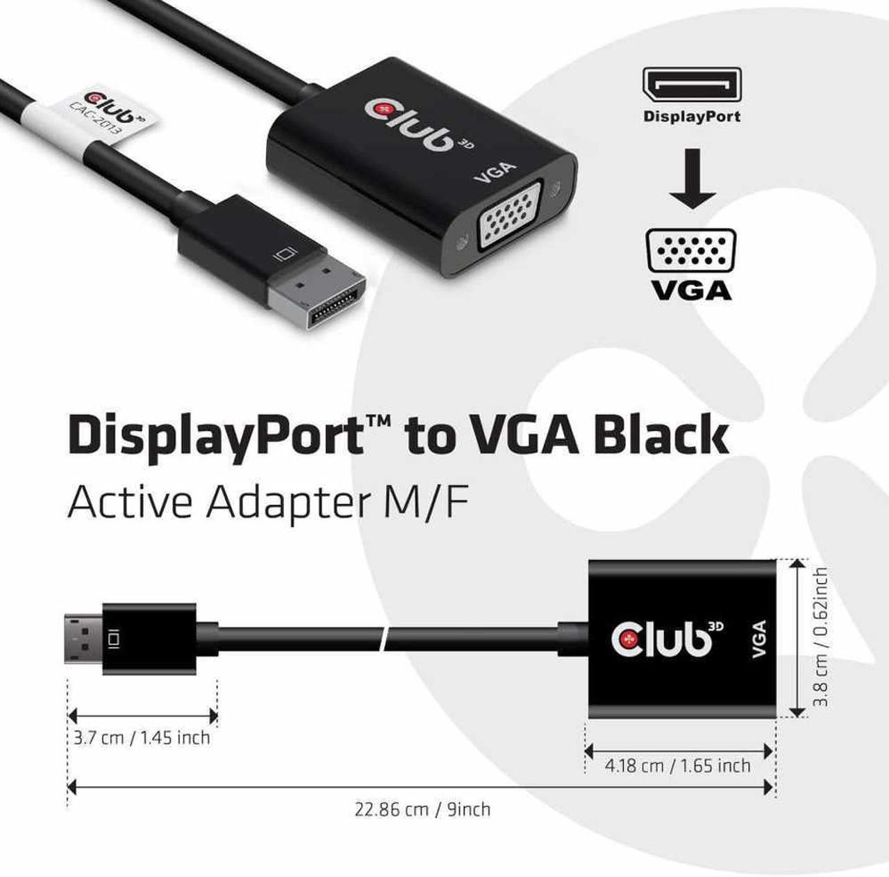 Alt view image 4 of 7 - Club 3D DisplayPort to VGA Black Active Adapter M/F CAC-2013