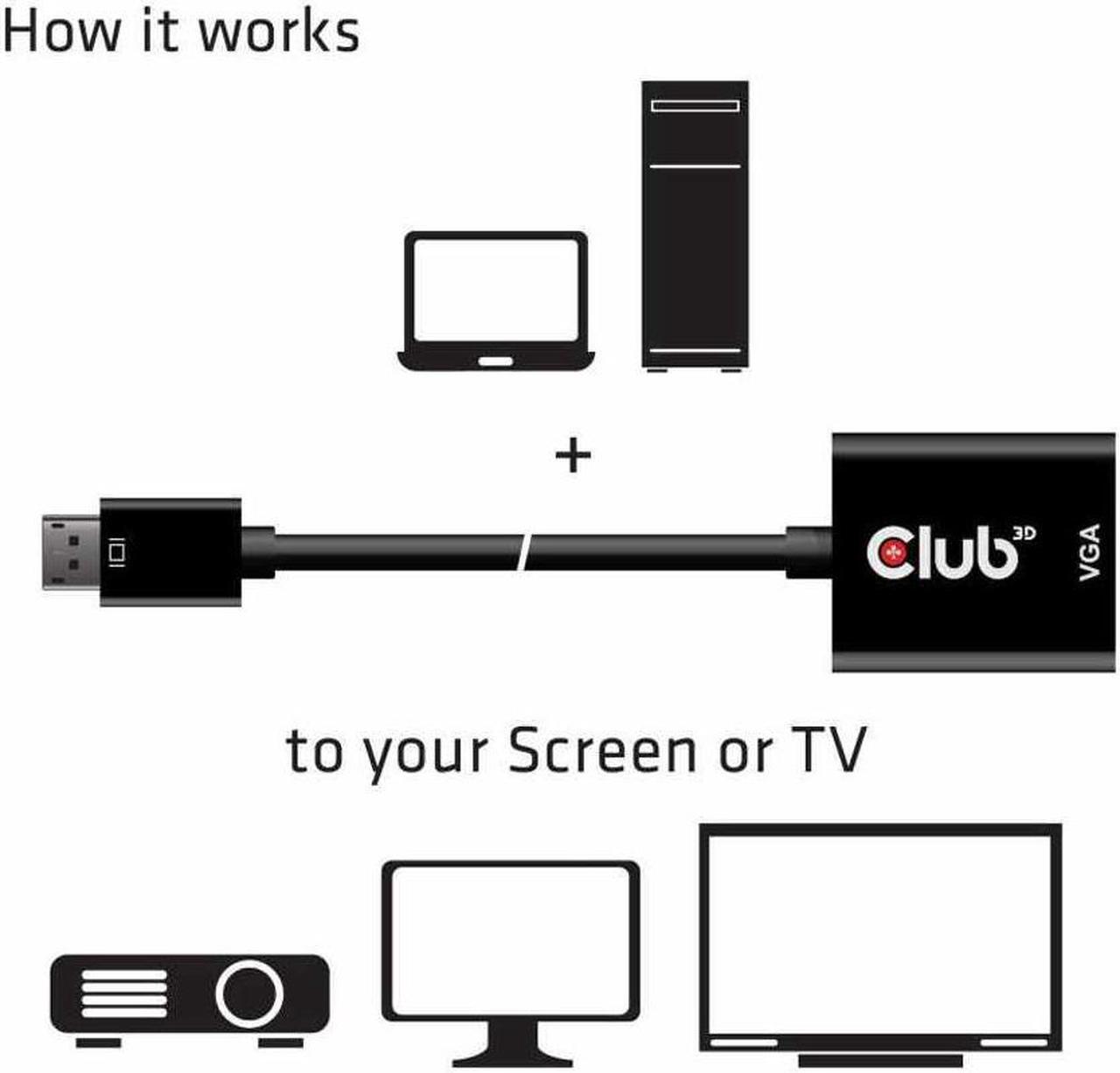 Alt view image 7 of 7 - Club 3D DisplayPort to VGA Black Active Adapter M/F CAC-2013