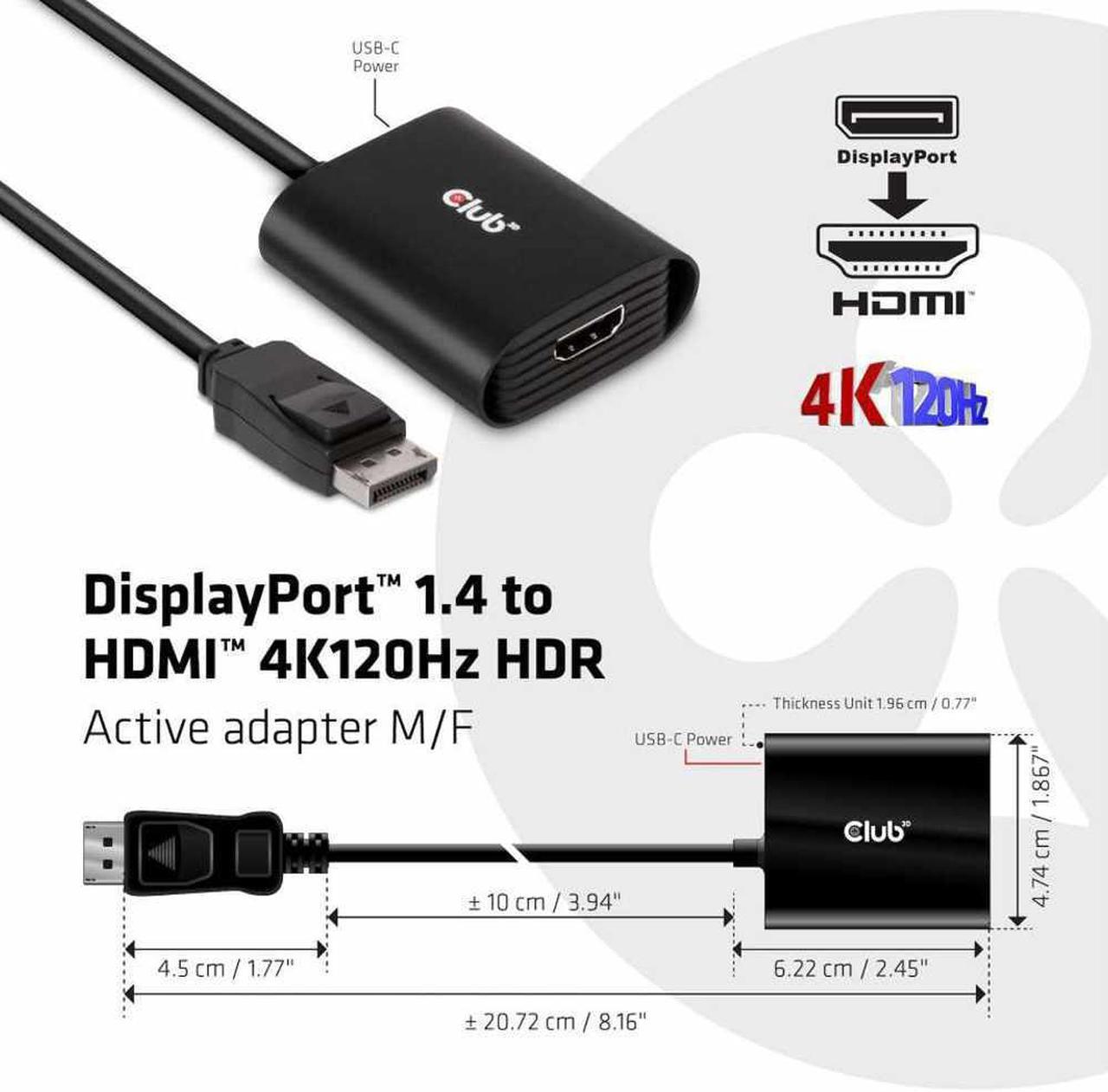 Alt view image 14 of 14 - Club3D CAC-1085 DisplayPort 1.4 to HDMI 4K120Hz HDR Active Adapter M/F