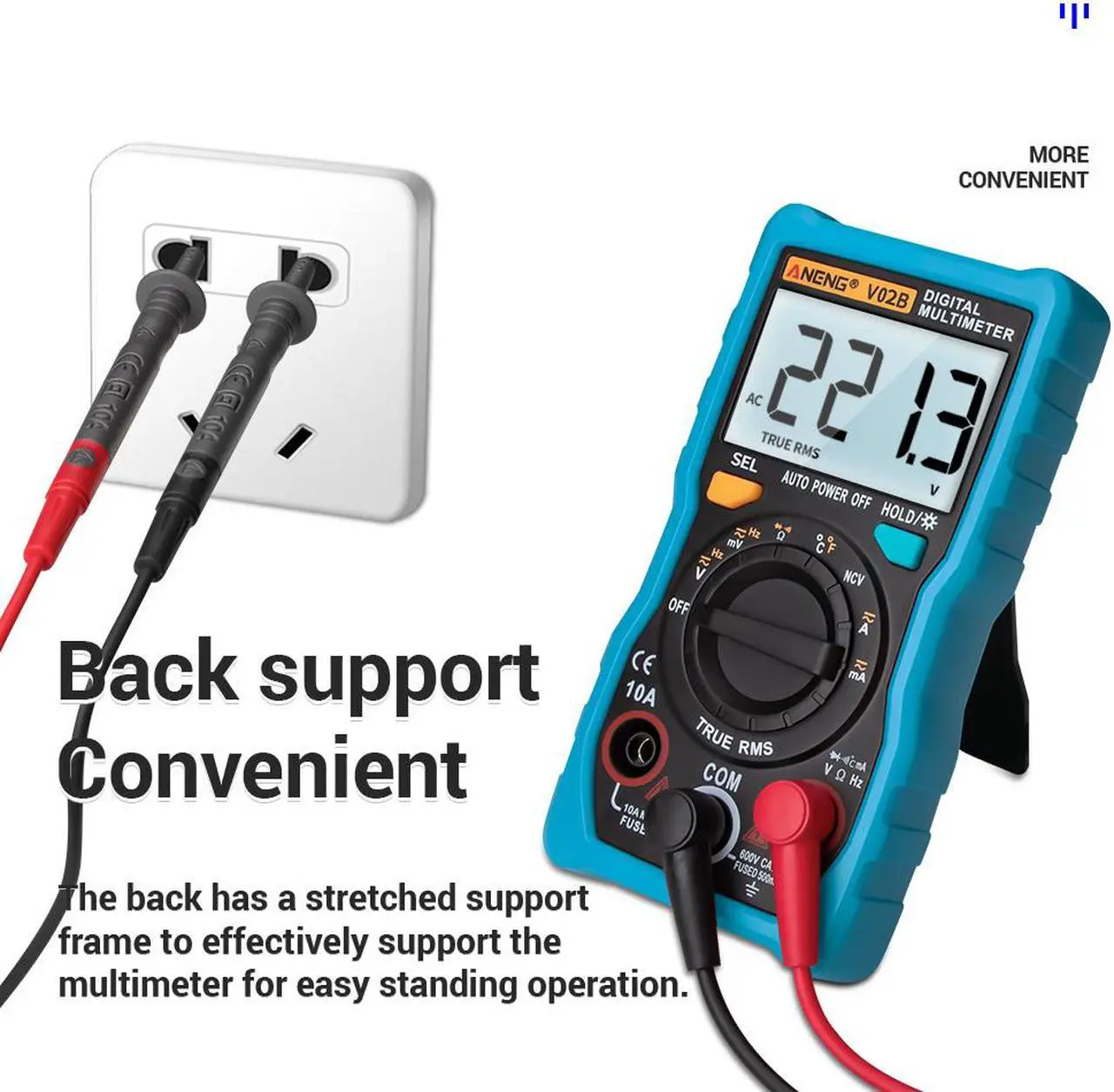 Alt view image 3 of 5 - ANENG V02B Analog Digital Multimeter Esr Meter Transistor Tester Multimetro Multimeter Auto Peak Power Off Meter Car Multi Meter - Blue