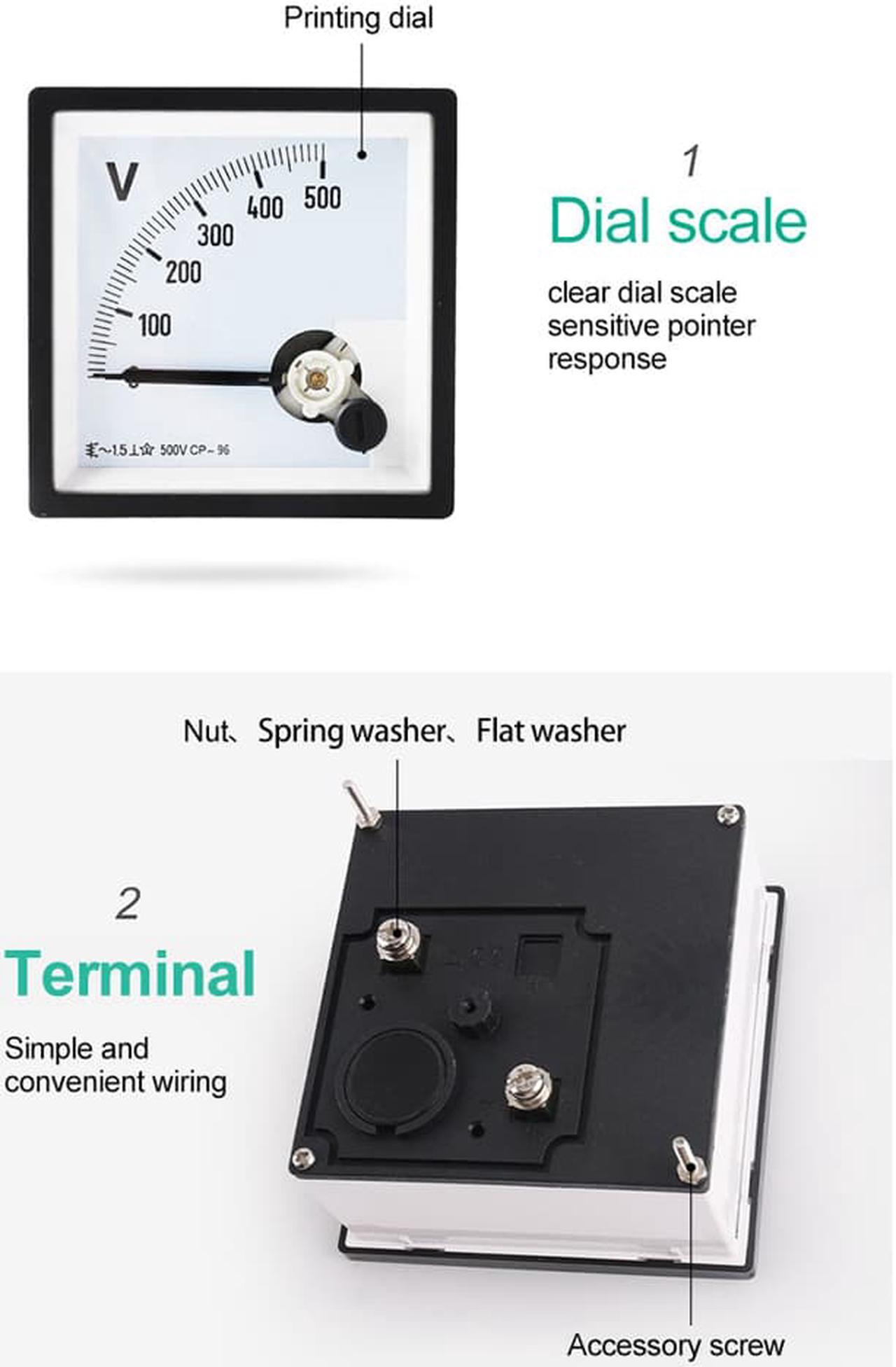 Alt view image 6 of 7 - ELECALL CP-96 AC Voltmeter Voltage Meter Analog Panel Mechanical Voltmeter Gauge Pointer 500V