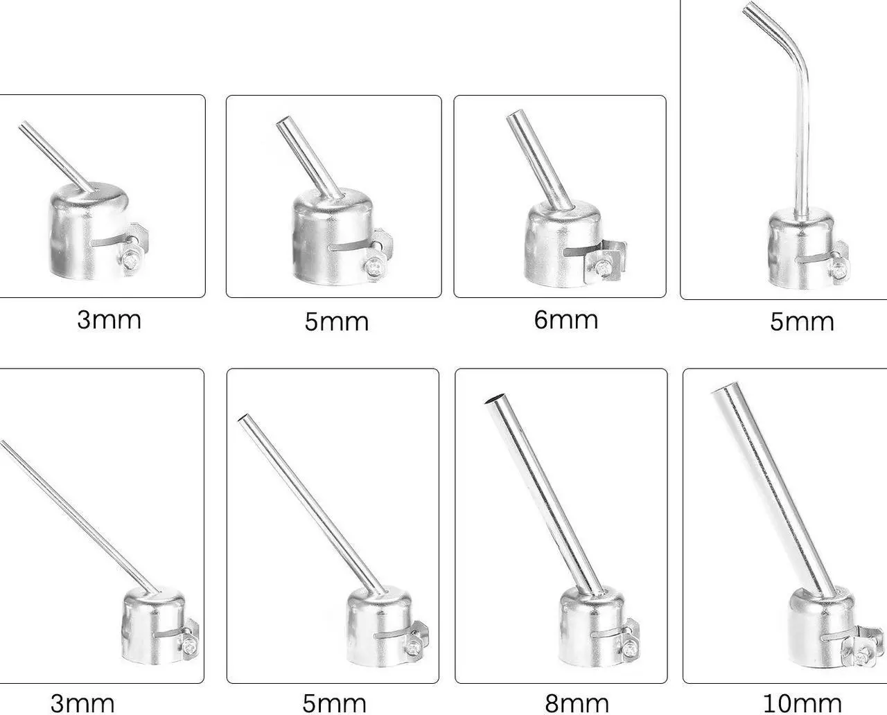 Alt view image 6 of 6 - 8Pcs Universal Hot Air Generator Nozzles Heat Resistant 45 Degree Bent Long Short Round Heat Air Machine