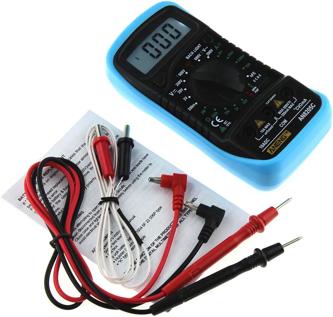 Alt view image 2 of 2 - ANENG AN8205C Digital Multimeter AC/DC Ammeter Volt Ohm Tester Meter Multimetro With Thermocouple LCD Backlight Portable - Blue