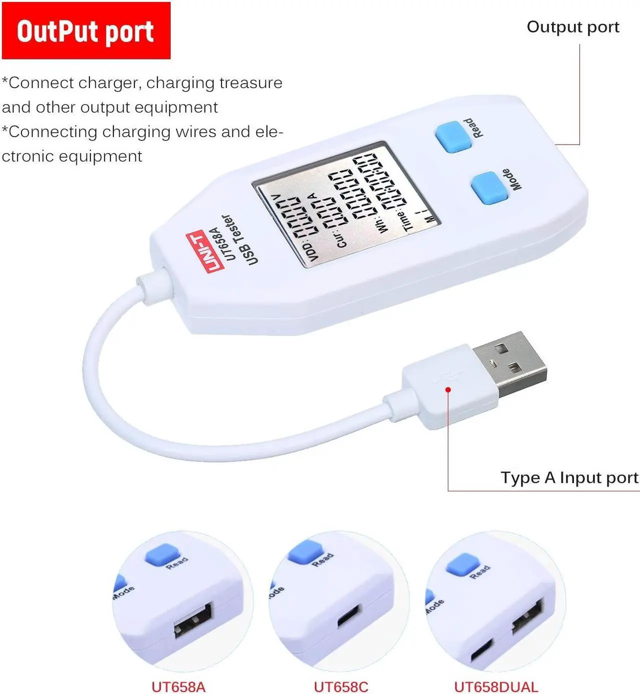 Alt view image 5 of 7 - UNI-T UT658A USB Power Meter USB Tester Detector USB Voltmeter Digital Power Capacity Tester