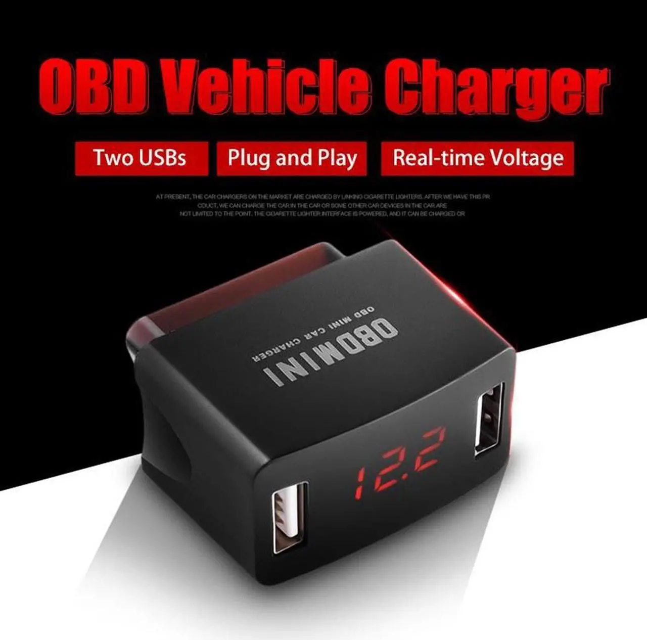 Alt view image 3 of 7 - Car USB Charger 12/24V Car Durable OBD Mini Dual USB Charger Socket with Voltage Display