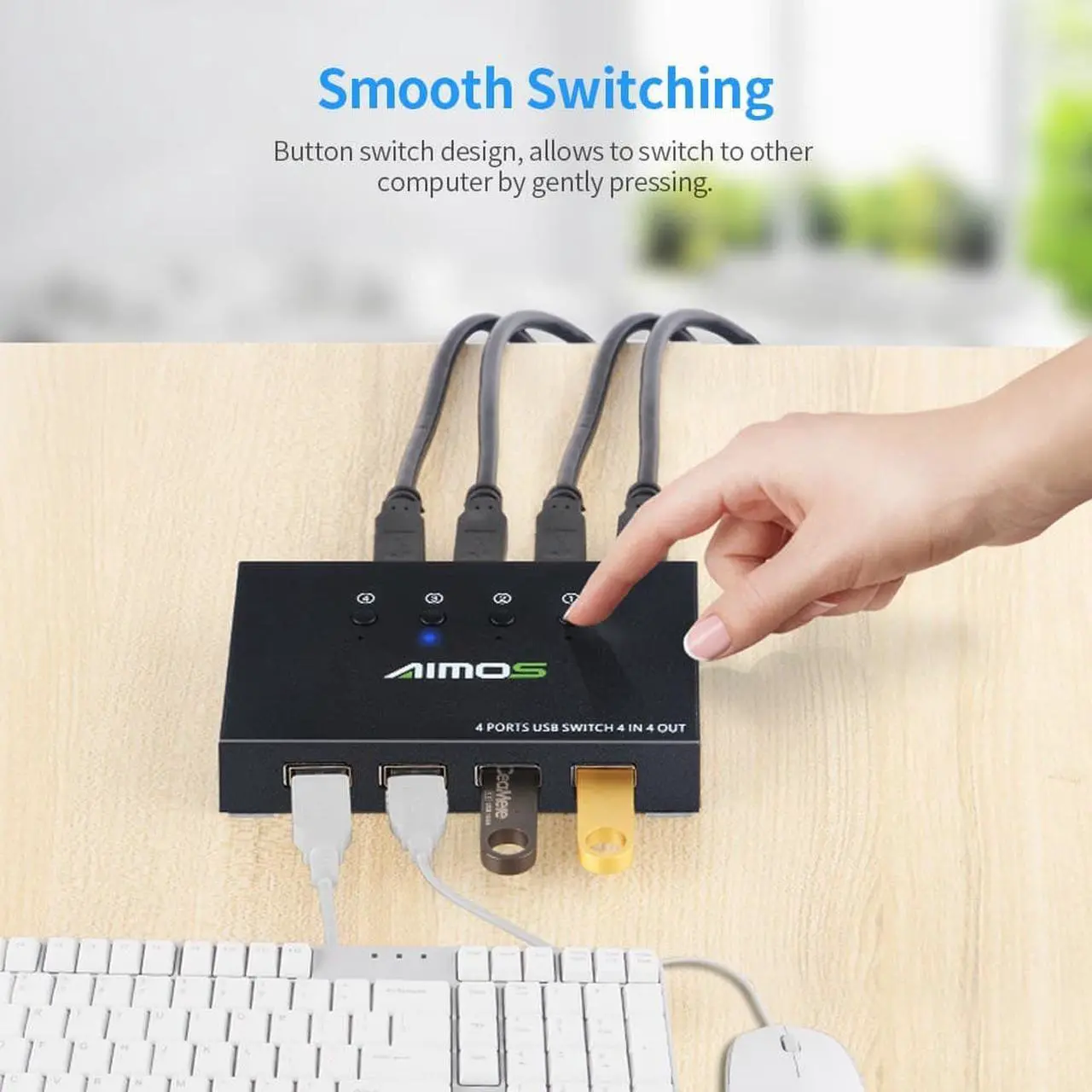 Alt view image 4 of 6 - AIMOS AM-404K USB Printer Share Switcher 4 Ports Keyboard Mouse U Disk HDD USB Controller Black