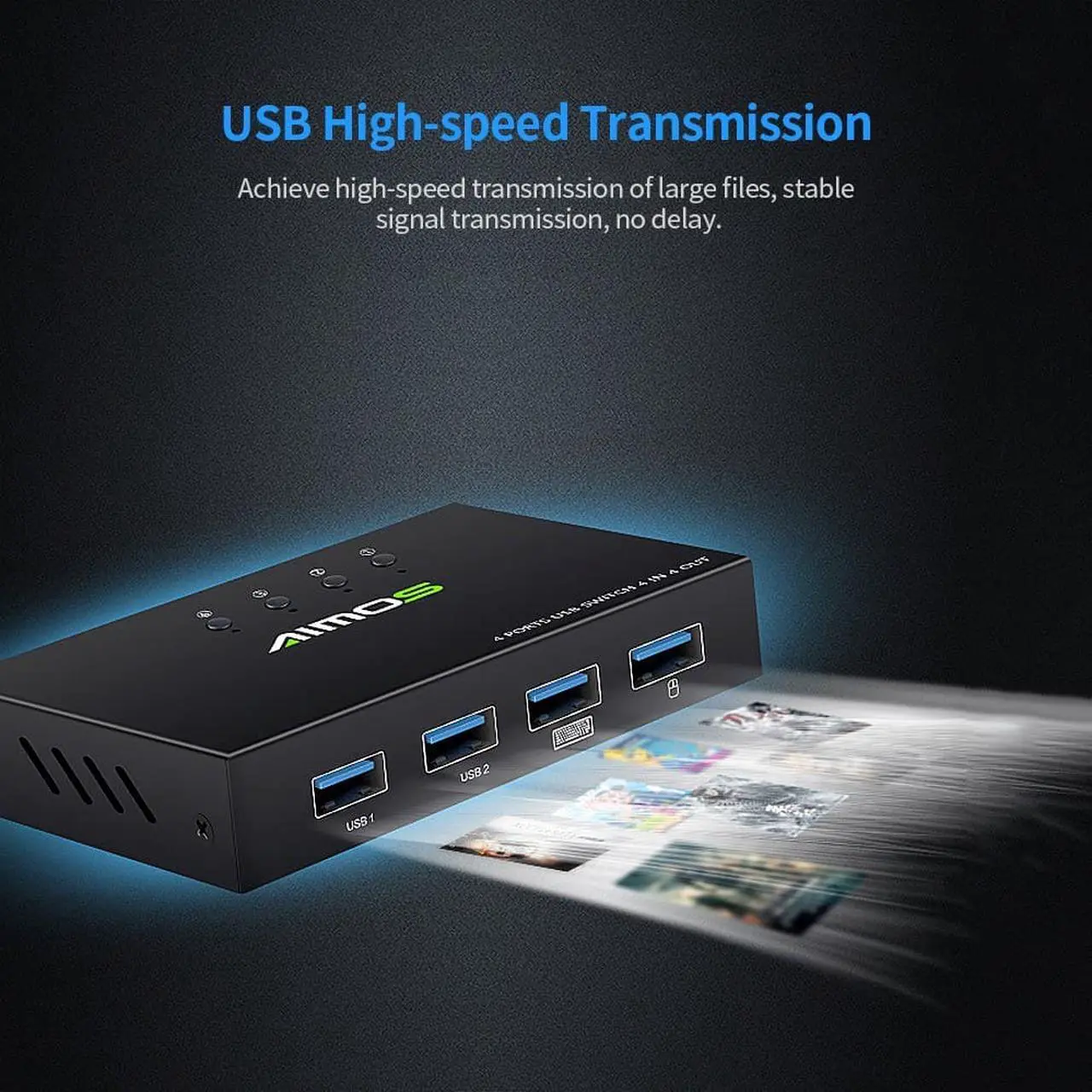 Alt view image 5 of 6 - AIMOS AM-404K USB Printer Share Switcher 4 Ports Keyboard Mouse U Disk HDD USB Controller Black