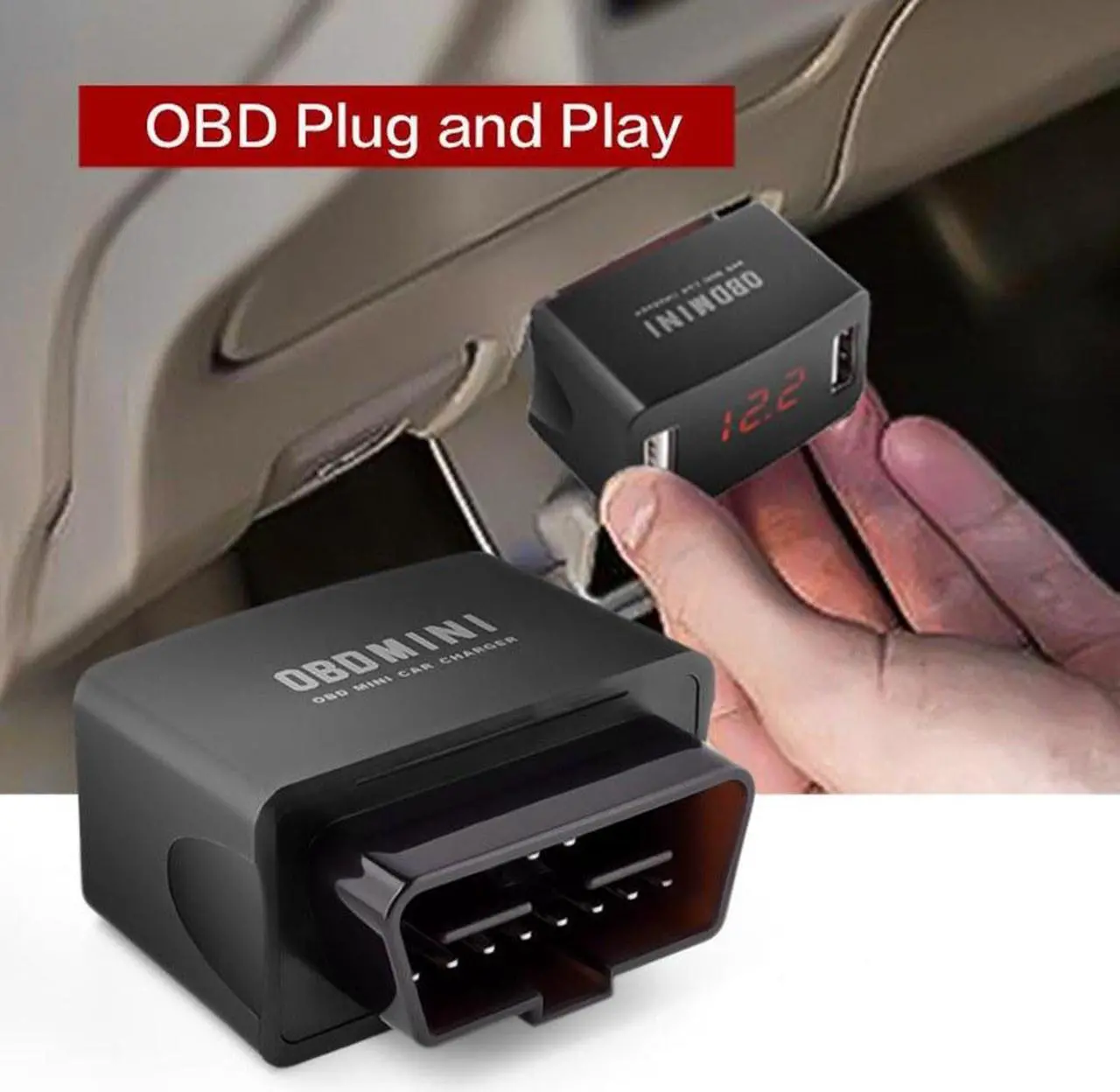 Alt view image 7 of 7 - Car USB Charger 12/24V Car Durable OBD Mini Dual USB Charger Socket with Voltage Display