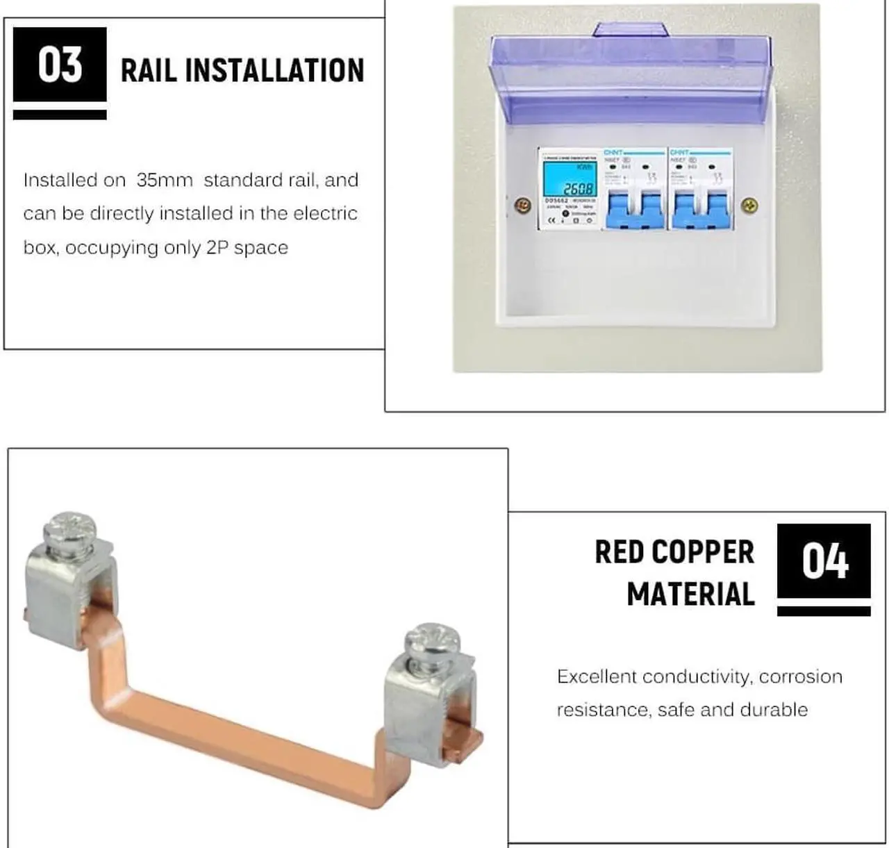 Alt view image 6 of 7 - Digital Electric Energy Meter Single Phase DIN Rail Electricity Meter One Phase Two Wire Multifunction Electrical Meter