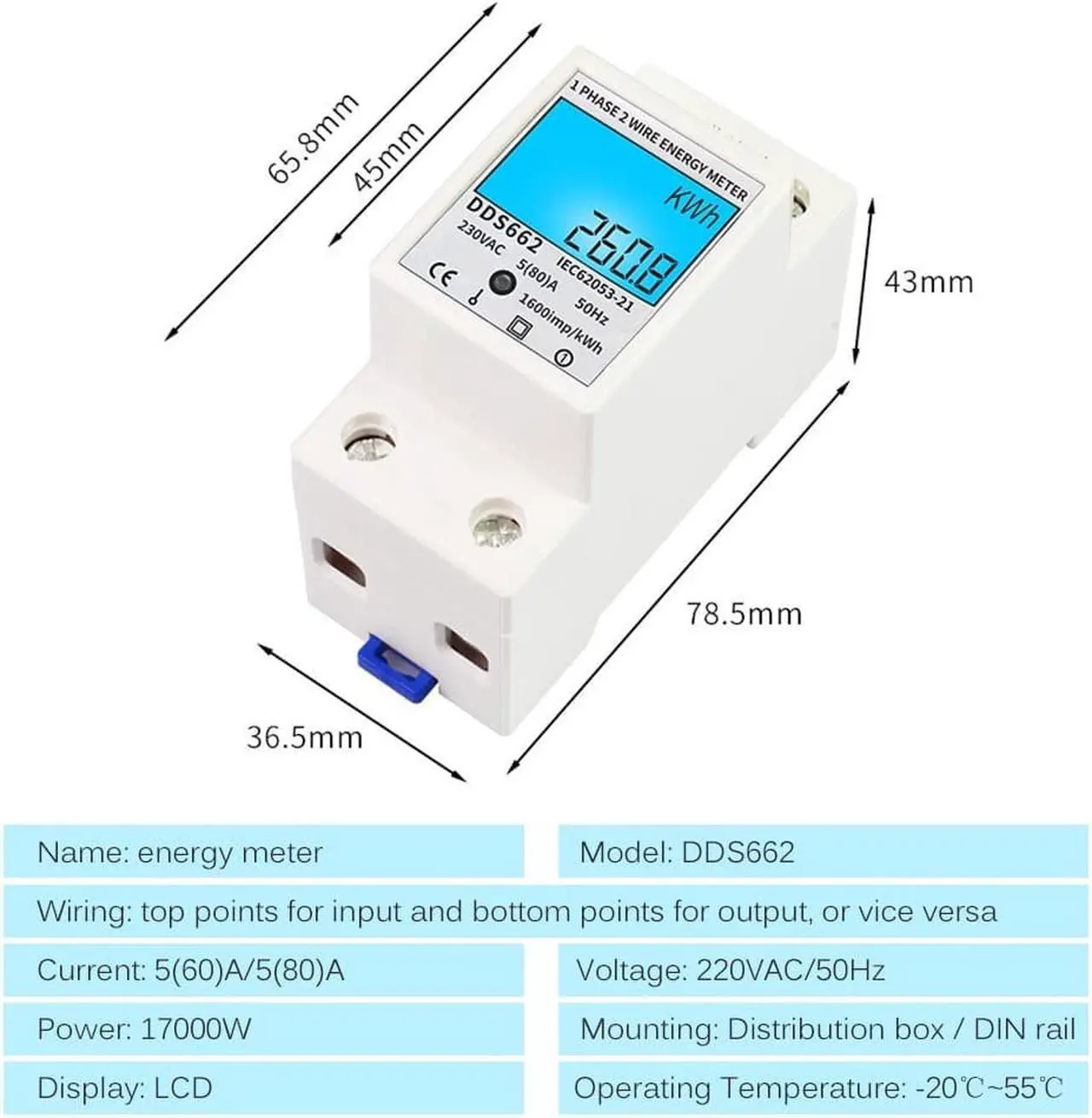 Alt view image 5 of 7 - Digital Electric Energy Meter Single Phase DIN Rail Electricity Meter One Phase Two Wire Multifunction Electrical Meter