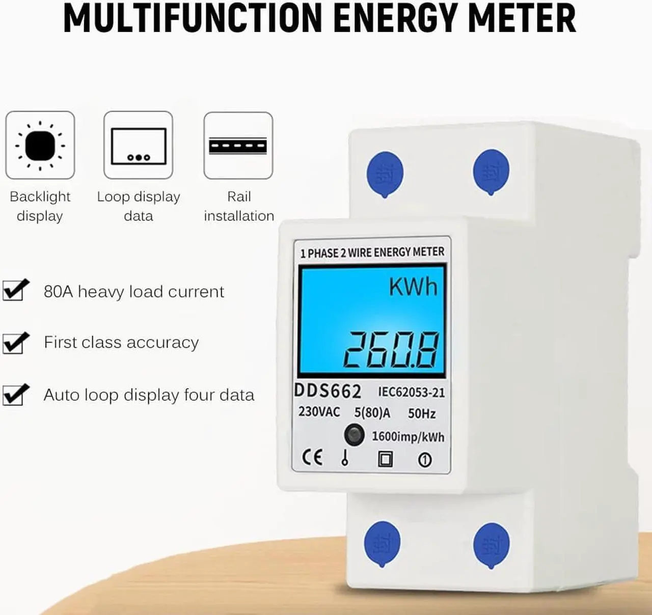 Alt view image 7 of 7 - Digital Electric Energy Meter Single Phase DIN Rail Electricity Meter One Phase Two Wire Multifunction Electrical Meter