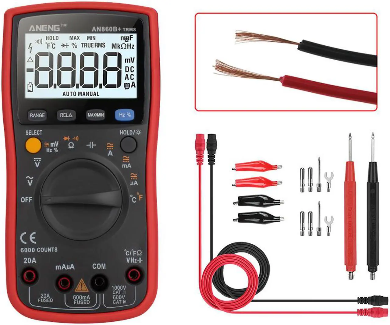 Main image of ANENG AN860B+ Tester Digital Multimeter Profesional 6000 Counts Detector Tester Peak Multimetro Meter Analogico EsrLcr Meter - Red