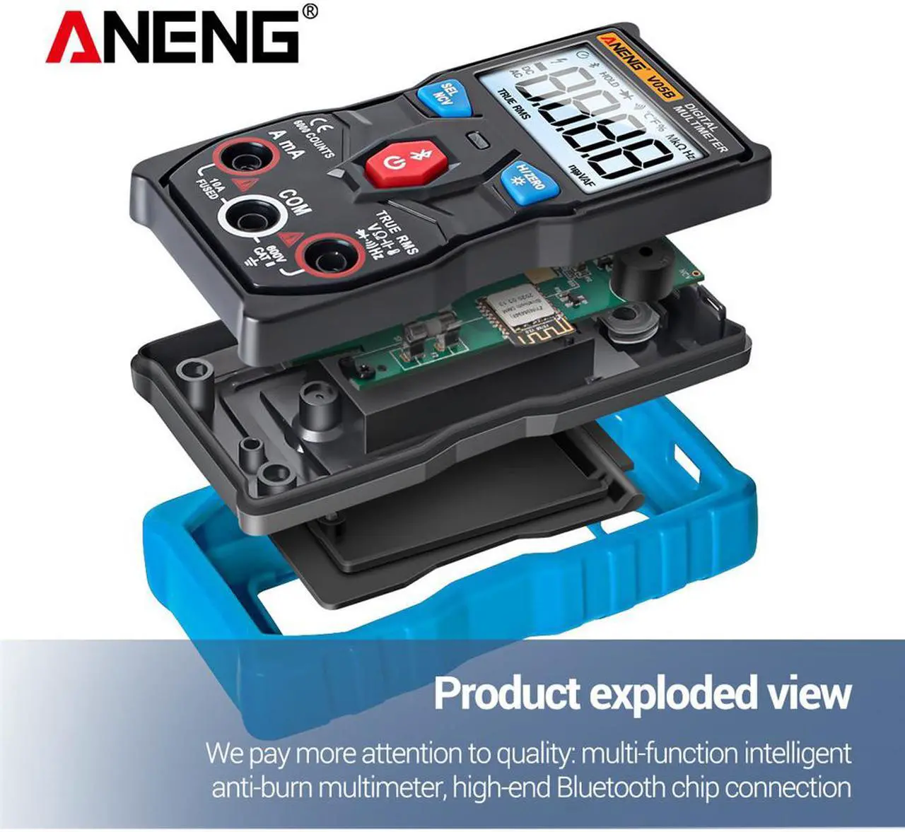 Alt view image 6 of 7 - ANENG V05B Digital Bluetooth Multimeter 6000 Counts Professional Analog Multimeter AC/DC Currents Voltage Mini Testers True RMS Multimetro - Blue