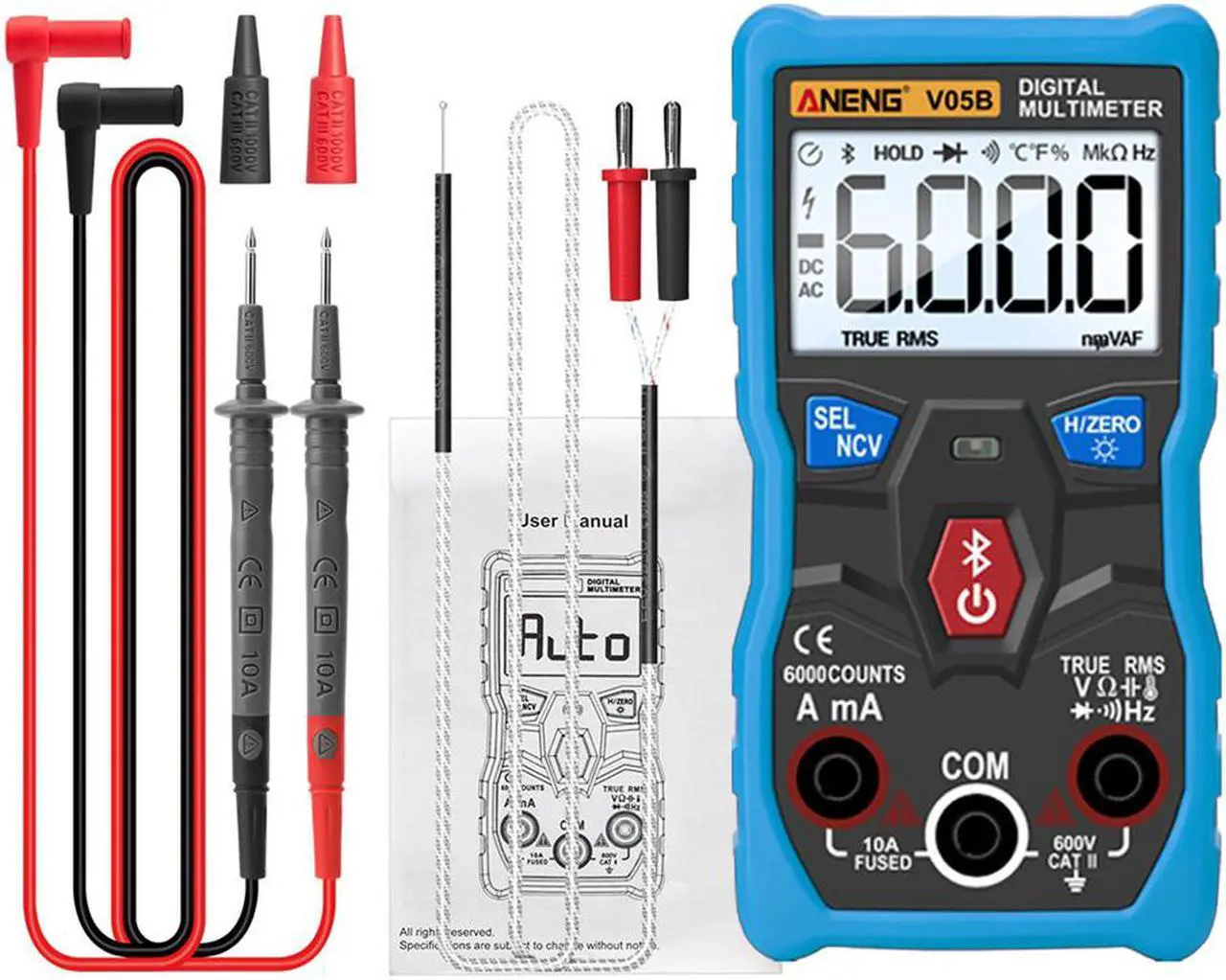 Main image of ANENG V05B Digital Bluetooth Multimeter 6000 Counts Professional Analog Multimeter AC/DC Currents Voltage Mini Testers True RMS Multimetro - Blue