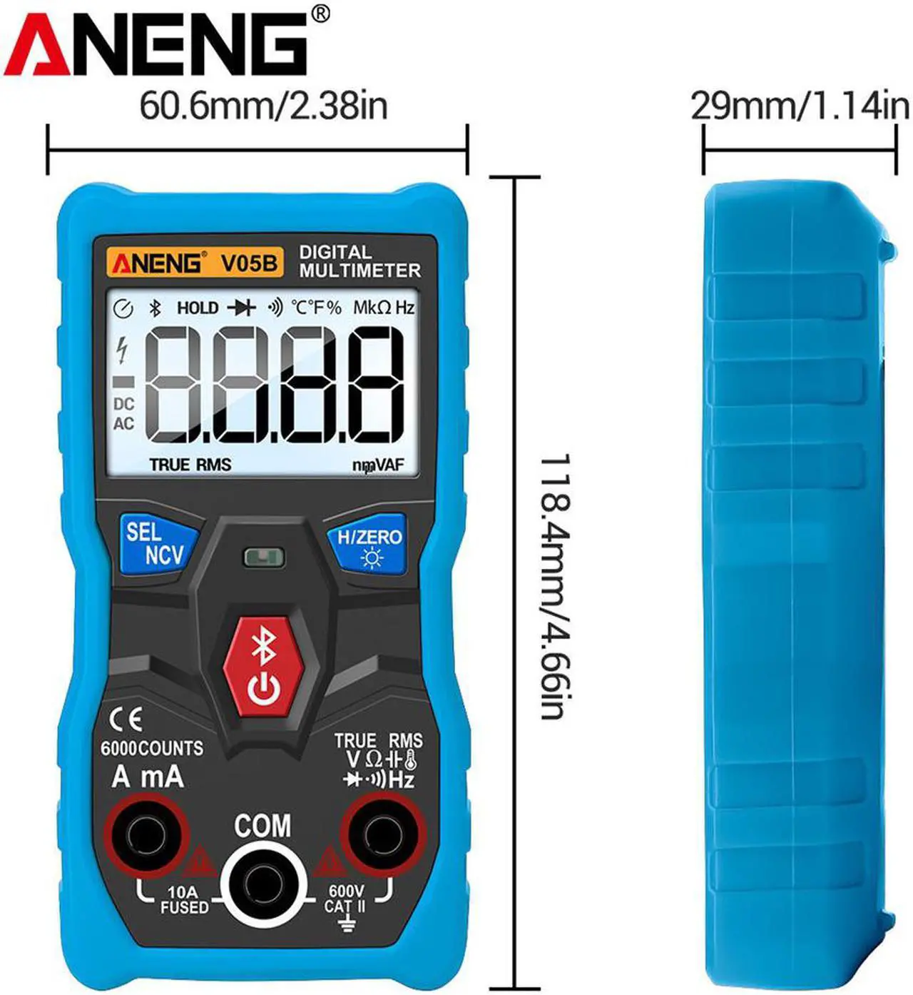 Alt view image 7 of 7 - ANENG V05B Digital Bluetooth Multimeter 6000 Counts Professional Analog Multimeter AC/DC Currents Voltage Mini Testers True RMS Multimetro - Blue