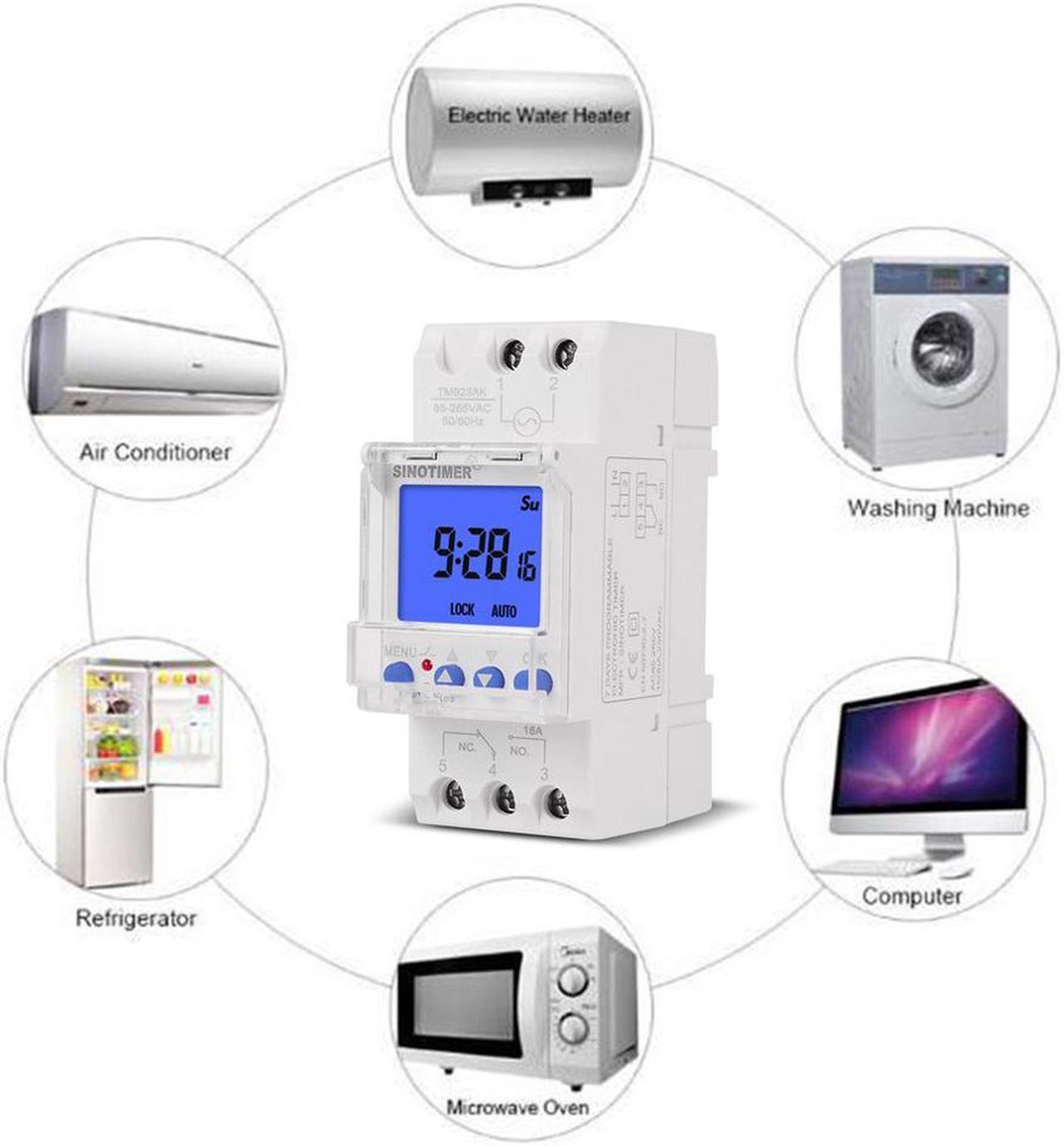 Alt view image 5 of 6 - TM928SBKL Rail Timer Backlight Large Screen Display 85-265V 30A Times 1 Second Min Interval 7 Days Programmable Rail Timer