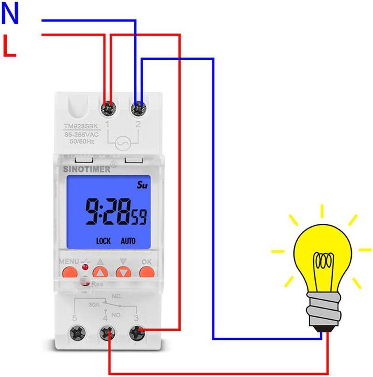 Alt view image 3 of 6 - TM928SBKL Rail Timer Backlight Large Screen Display 85-265V 30A Times 1 Second Min Interval 7 Days Programmable Rail Timer
