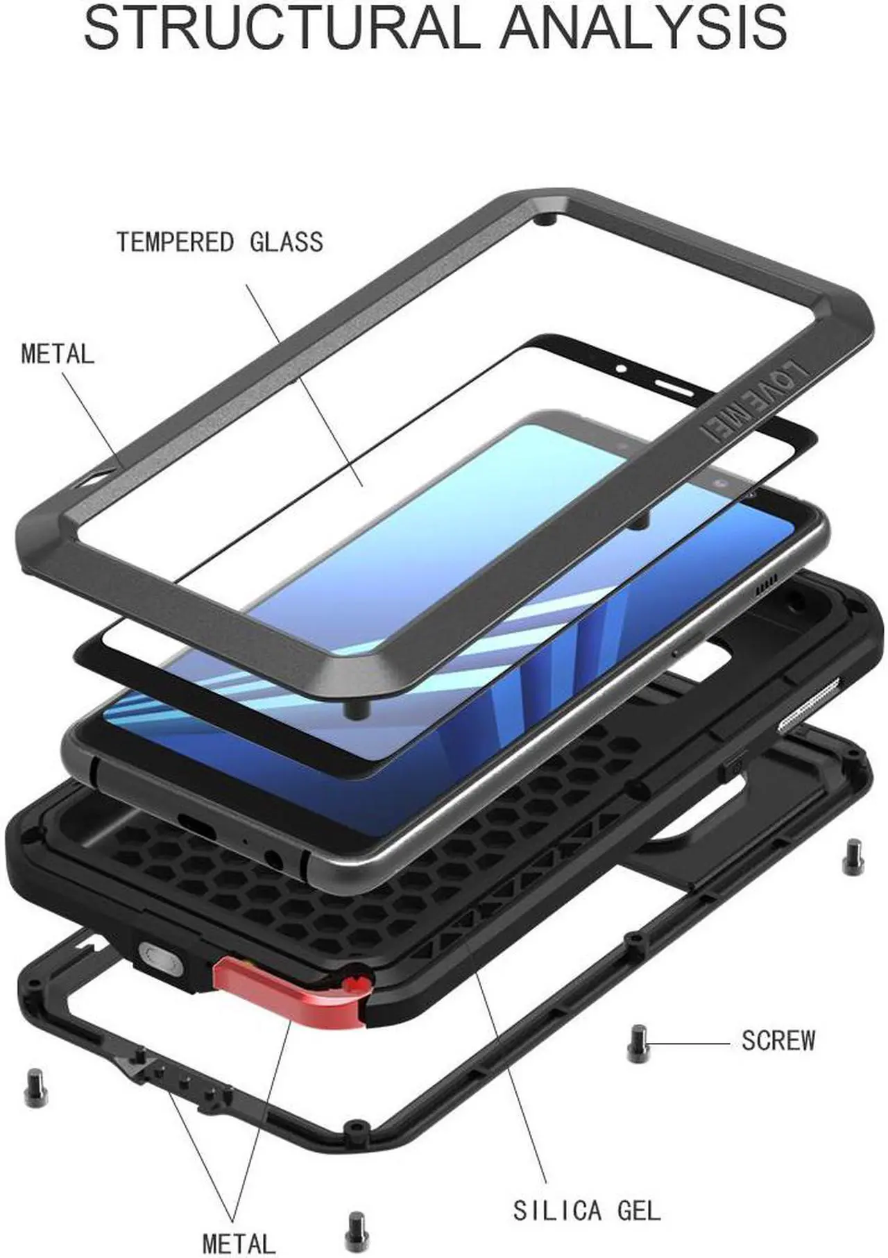 Alt view image 5 of 7 - LOVE MEI Aluminum Metal Case For Samsung Galaxy A8 Plus Cover Powerful Armor Shockproof Life Waterproof Case For Samsung Galaxy A8 Plus (Silver)