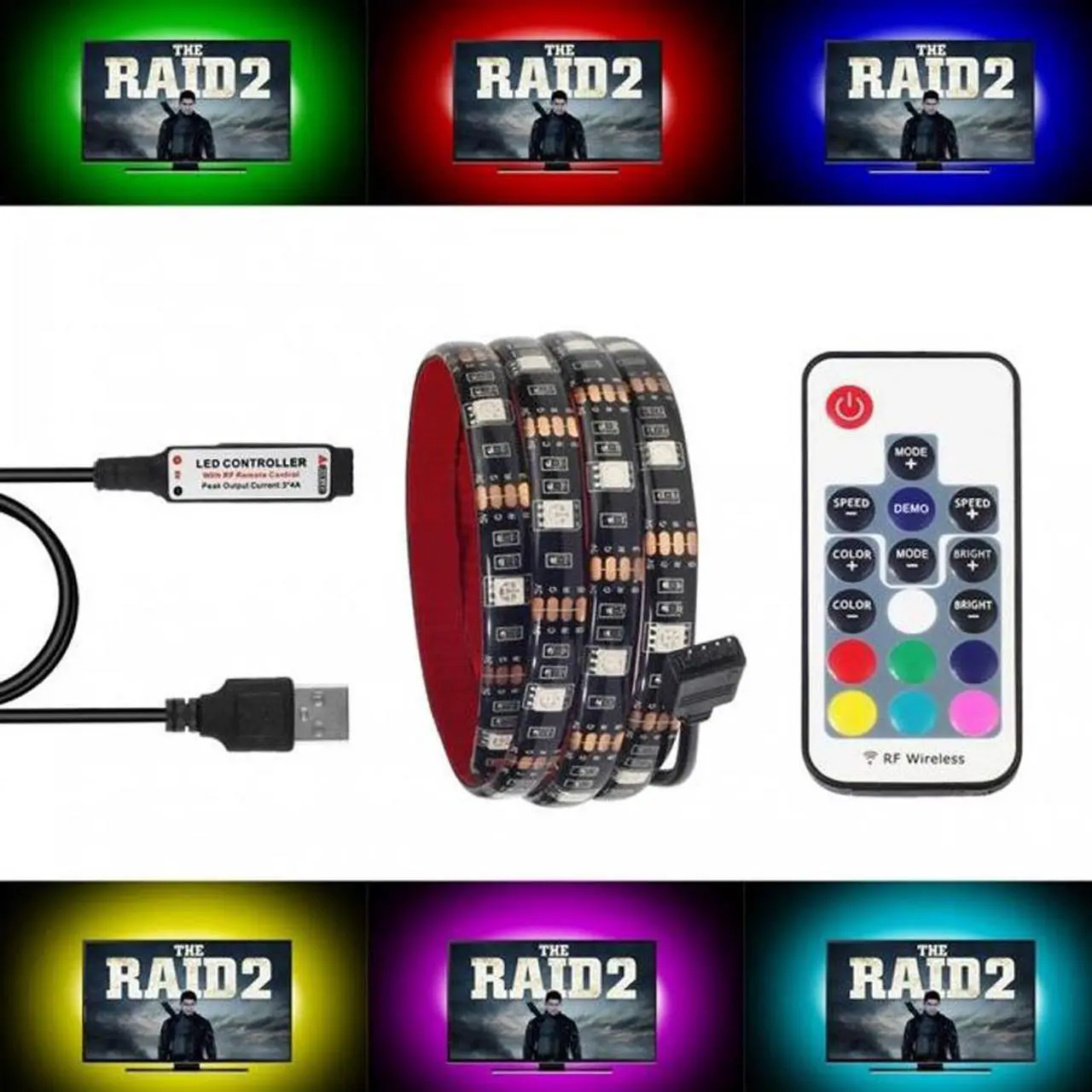 Alt view image 3 of 4 - 1M 5050 RGB Light USB LED Strip with 17-Key RF Controller