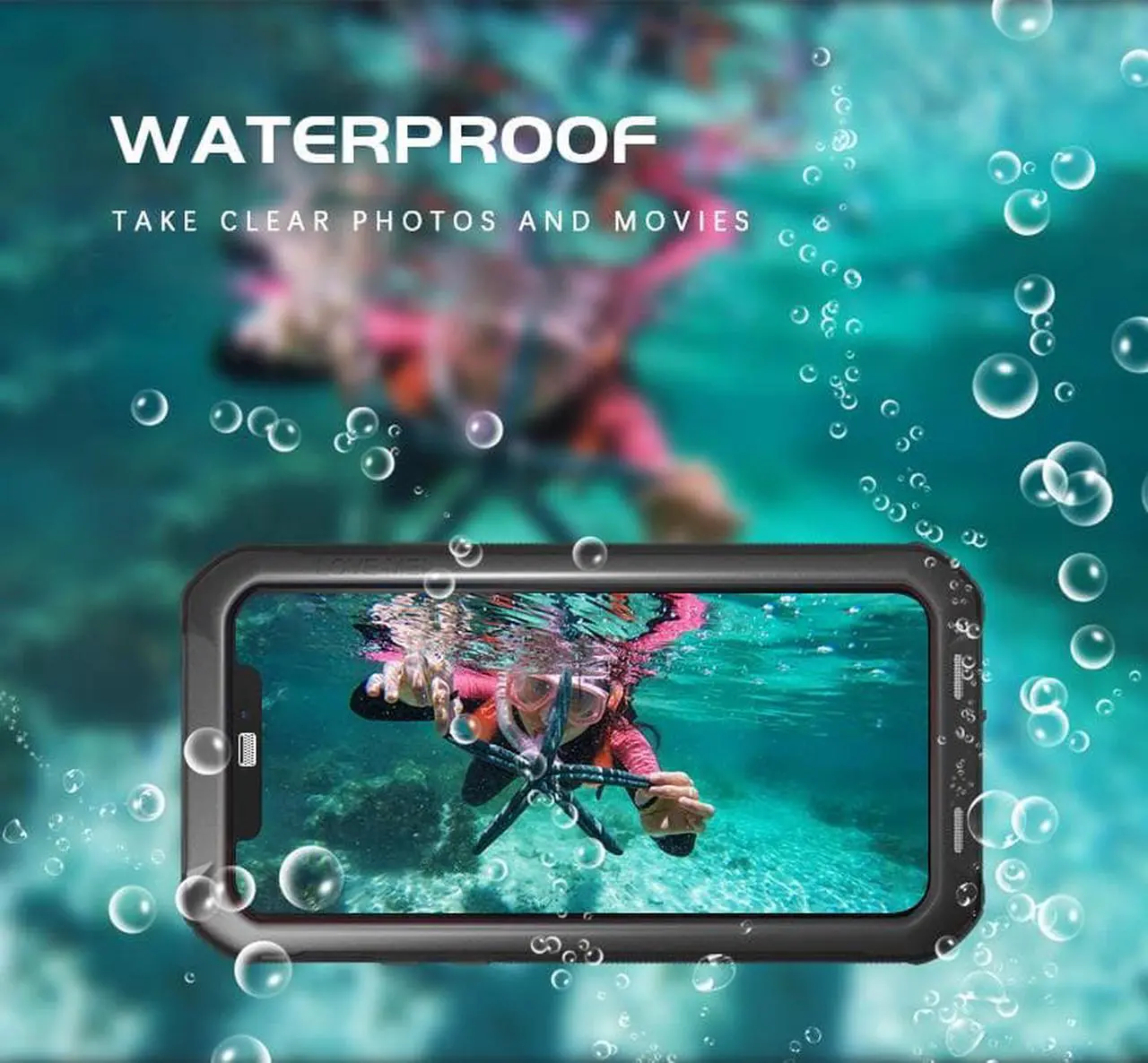 Alt view image 4 of 7 - LOVE MEI IP68 Underwater Waterproof case for iPhone X 5.8inch Water proof impermeable Shockproof Cover PC + TPU Case Pouch Shell (Gold)