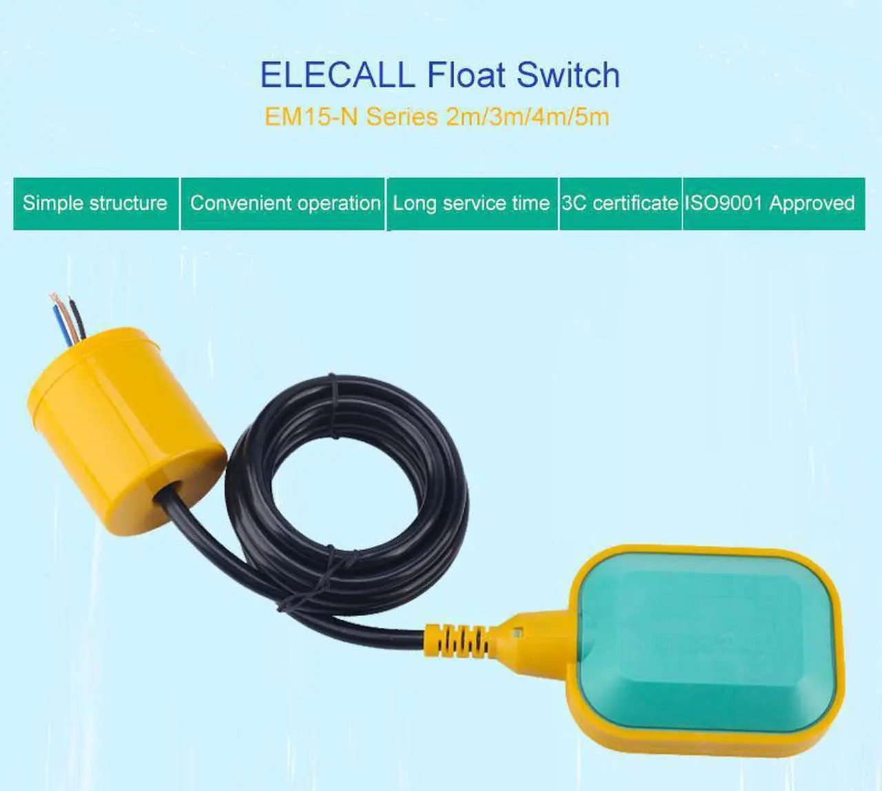 Alt view image 4 of 7 - ELECALL Water Level Controll Liquid Float Switch Contactor Sensor 3m Cable