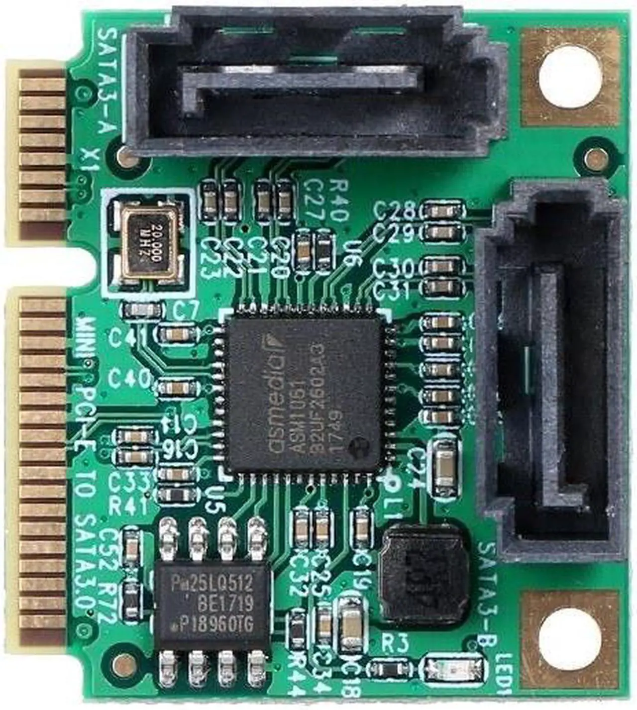 Alt view image 2 of 6 - Mini PCI-E to SATA3 Expansion Card 2 Ports SATA III Express Controller Card