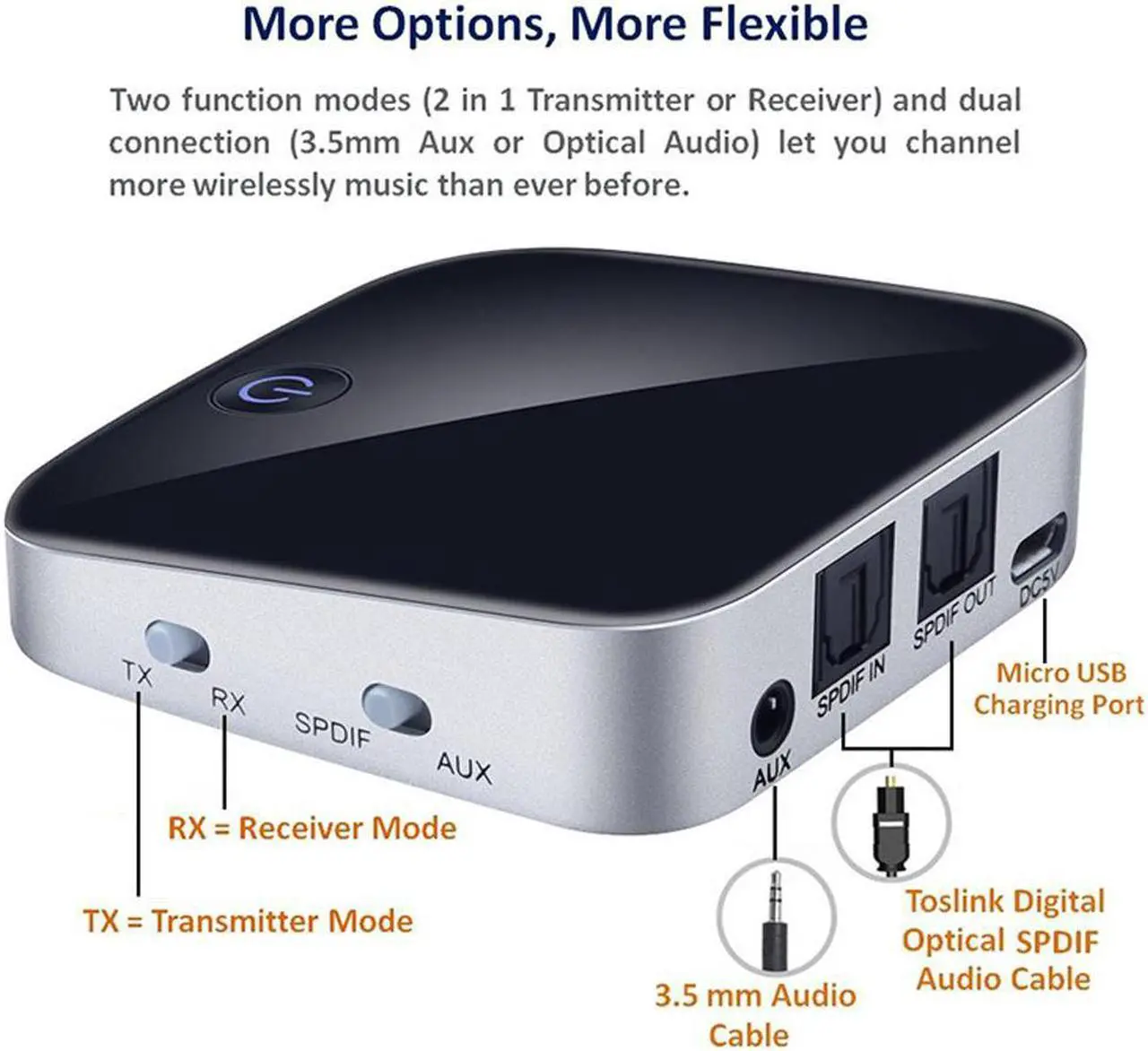 Alt view image 5 of 6 - BTI-029 Bluetooth 5.0 Audio Bluetooth Transmitter Receiver 2 IN 1 3.5mm CSR8670 V5.0 Wireless Bluetooth Adapter for Car and TV