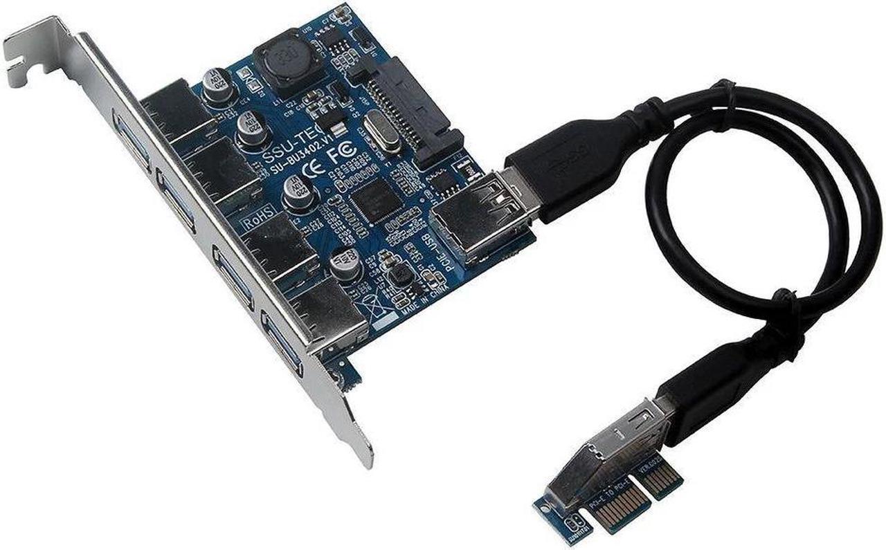 Main image of Four Ports USB 3.0 Super Fast 5Gbps PCI-E Expansion Card PCI Express Adapter Converter Card Power Supply Module For Desktop PC with Extension Cable
