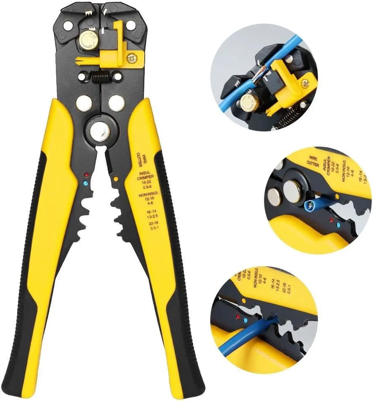 Alt view image 2 of 6 - Multi-functional 8" Self-adjusting Cable Wire Stripper With Cutter & Crimper Automatic Wire Stripping Pliers Crimping Tool 10-24AWG -  Yellow