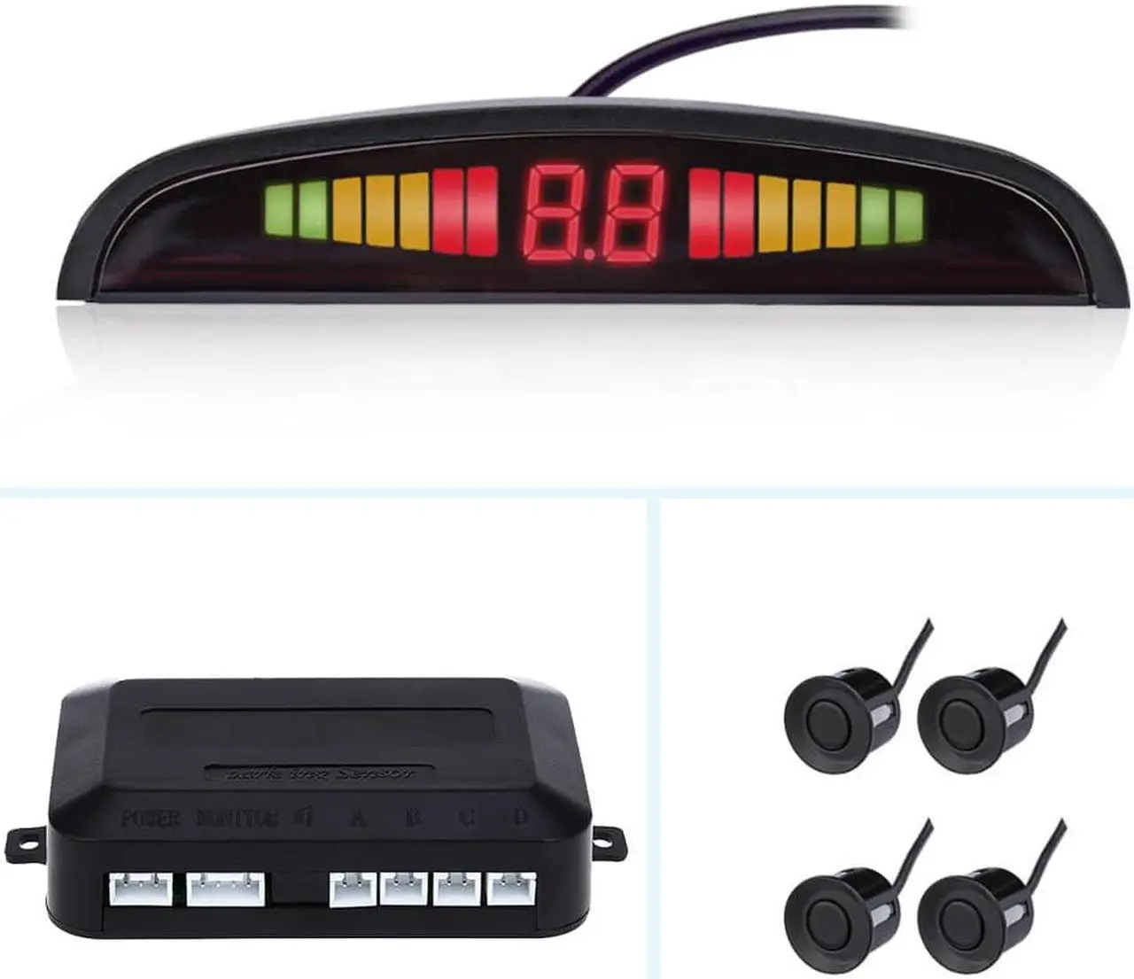 Main image of Car Auto Parktronic LED Parking Sensor with 4 Parking Sensors Backup Reverse Radar System Buzzing Sound Warning Alarm Kit