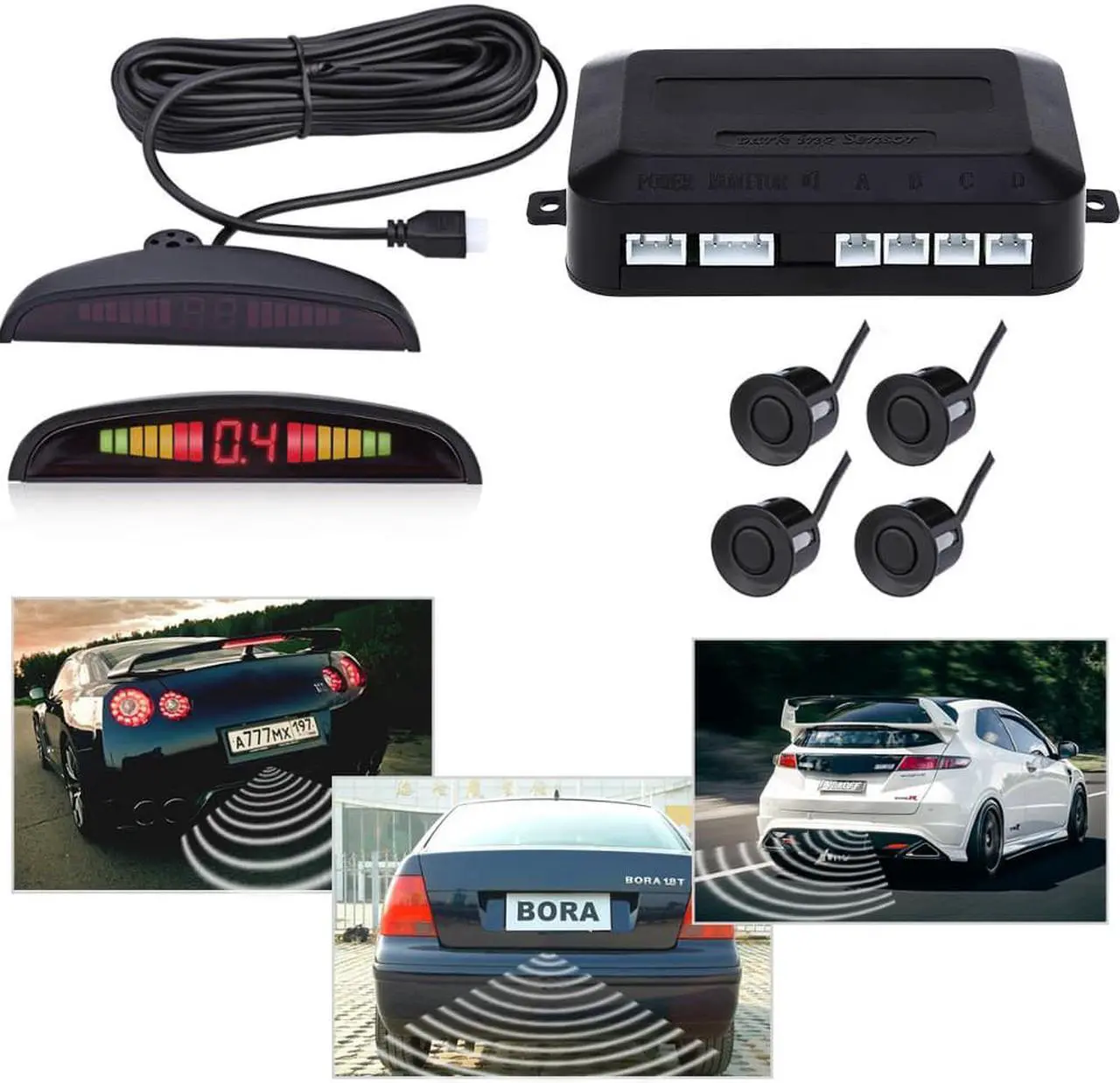 Alt view image 2 of 7 - Car Auto Parktronic LED Parking Sensor with 4 Parking Sensors Backup Reverse Radar System Buzzing Sound Warning Alarm Kit