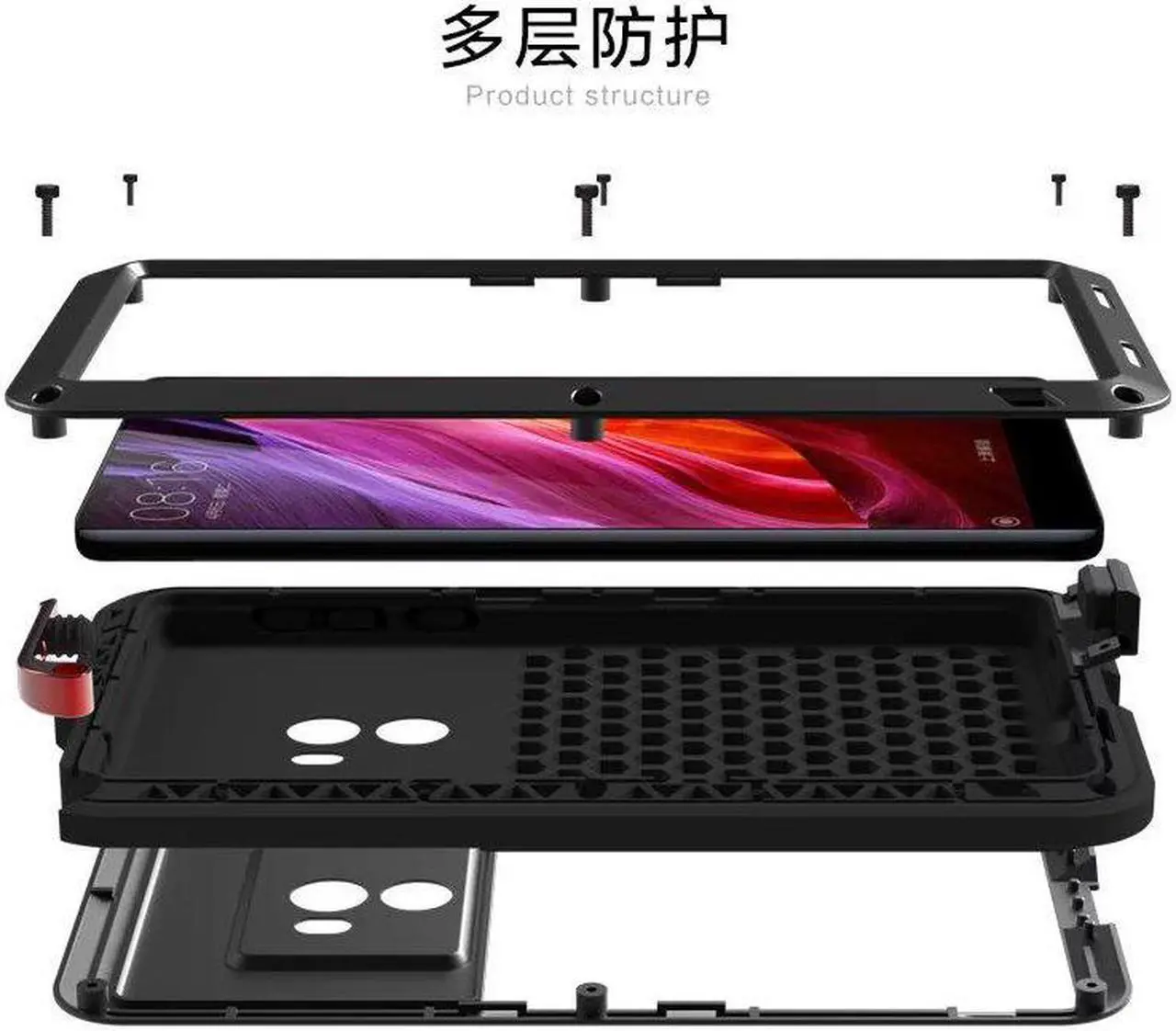 Alt view image 7 of 7 - Love Mei Shockproof Waterproof Metal Aluminum Case For Xiomi Mix - Red