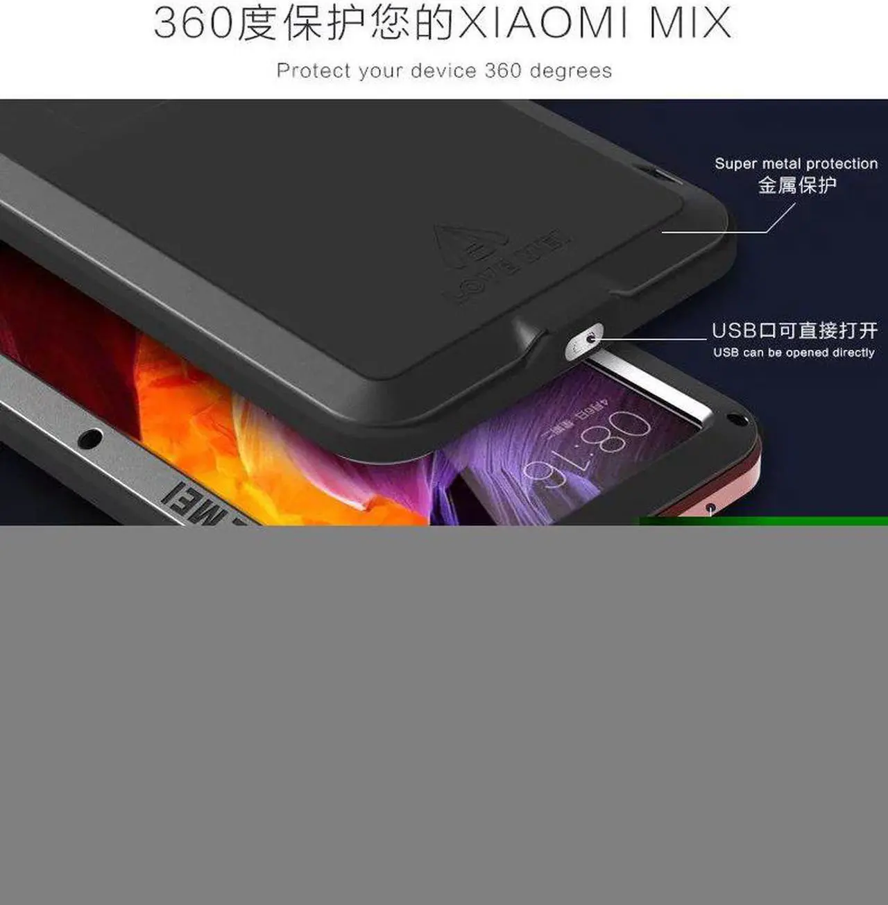 Alt view image 5 of 7 - Love Mei Shockproof Waterproof Metal Aluminum Case For Xiomi Mix - Red