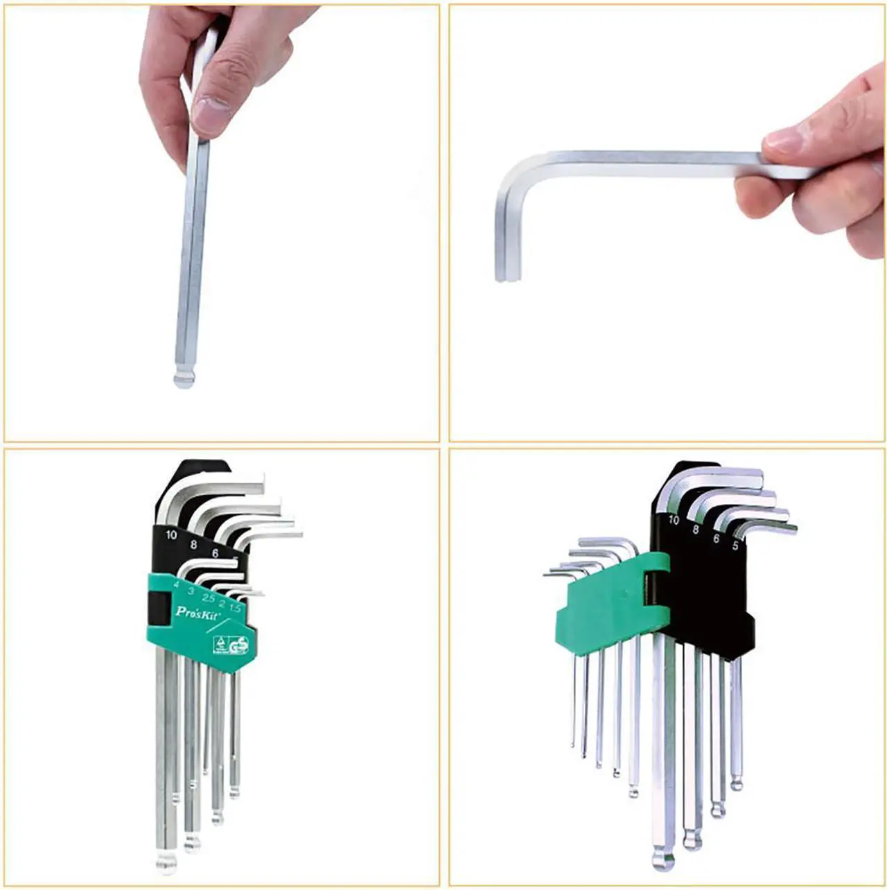 Alt view image 3 of 6 - Pro'skit High Quality 9PCS Long Ball Point Durable Reinforced Toughen Metric Ball Ended Hex Allen Key Wrench Set 1.5-10mm