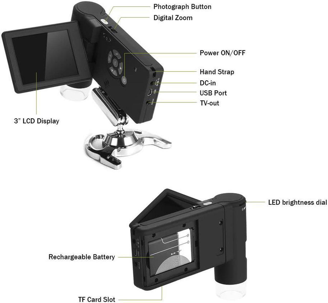 Alt view image 4 of 7 - Professional Portable Handheld Mobile 3" LCD Digital Microscope 5M 10-500X up to 1200x By Digital Magnification Photo and Video Capture