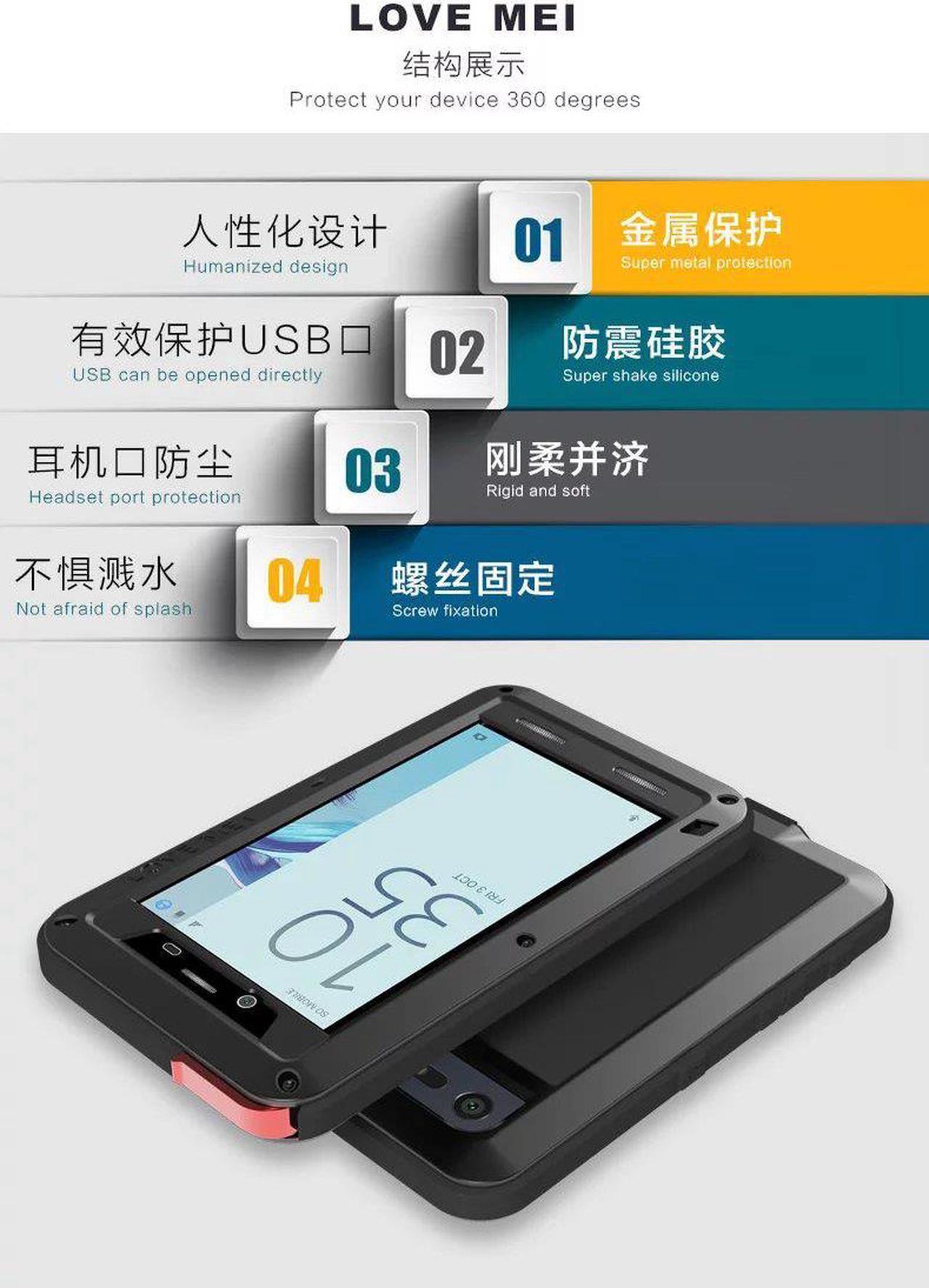 Alt view image 5 of 7 - Love Mei Shockproof Waterproof Metal Aluminum Case For Sony Xperia X Compact - Red