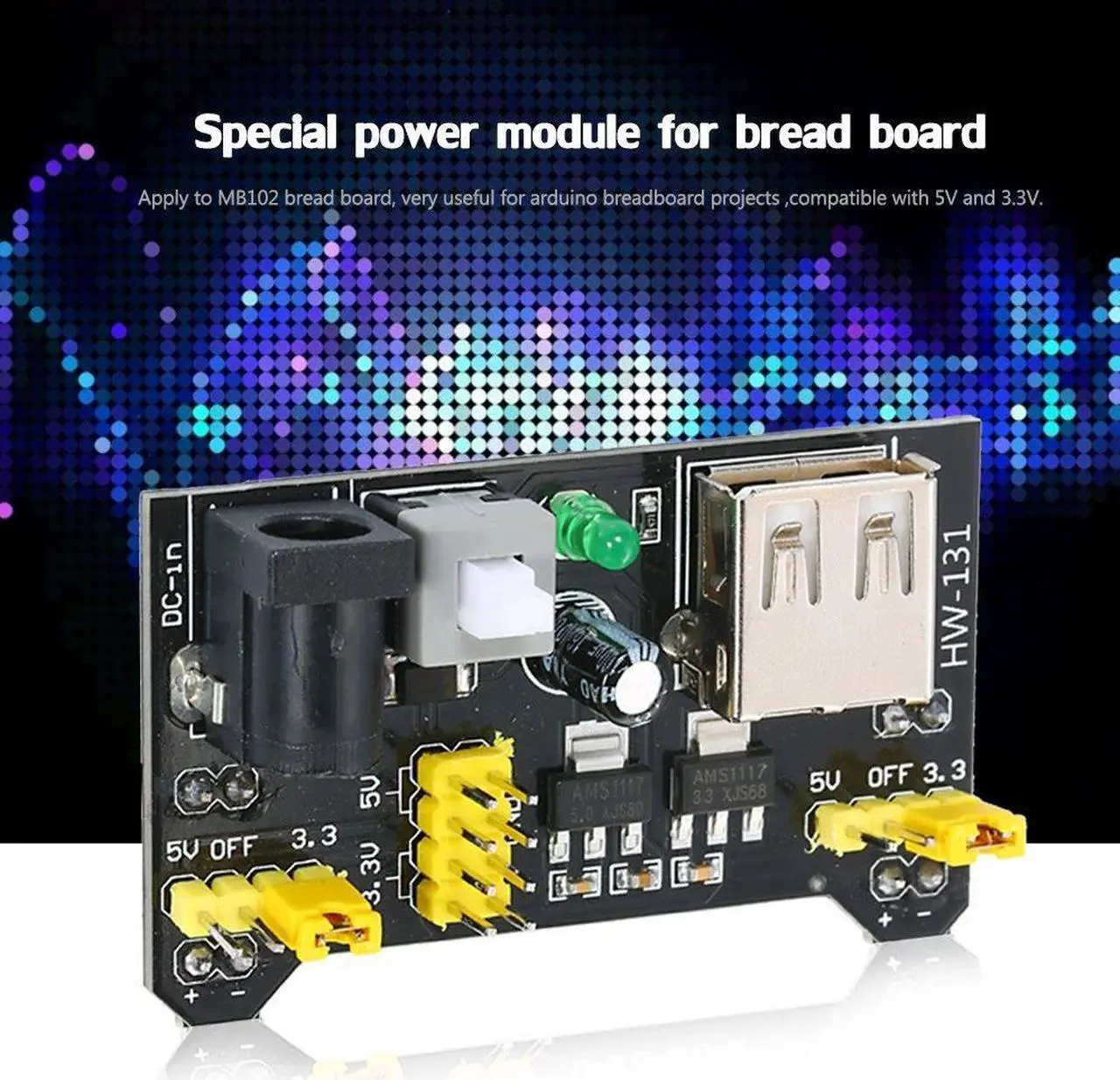 Alt view image 3 of 7 - Mini Power Supply Module HW-131 Breadboard Power Module 3.3V/5V Power Supply Module for Arduino MB102 Breadboard