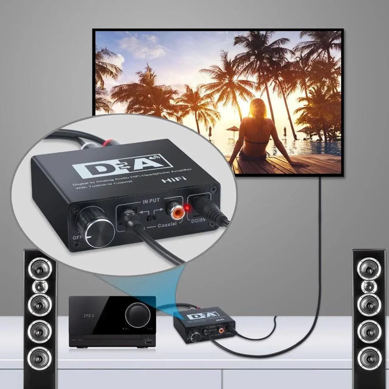 Alt view image 3 of 7 - HiFi Digital Analog Audio Converter Fiber Coaxial to RCA Left and Right Channel Coaxial Bi-directional Switch with RCA 3.5mm Jack Output for Earphone Computer TV