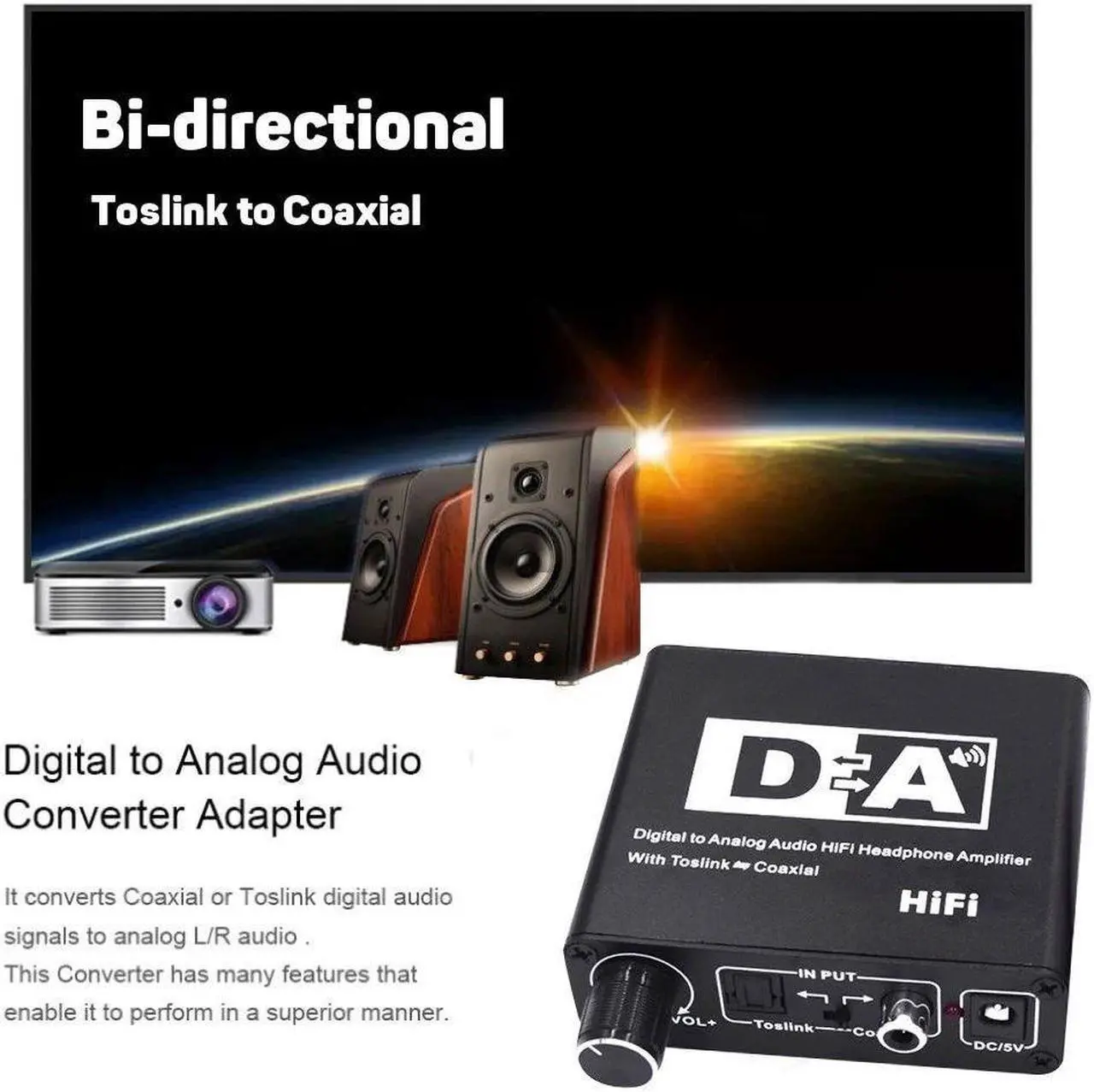 Alt view image 7 of 7 - HiFi Digital Analog Audio Converter Fiber Coaxial to RCA Left and Right Channel Coaxial Bi-directional Switch with RCA 3.5mm Jack Output for Earphone Computer TV