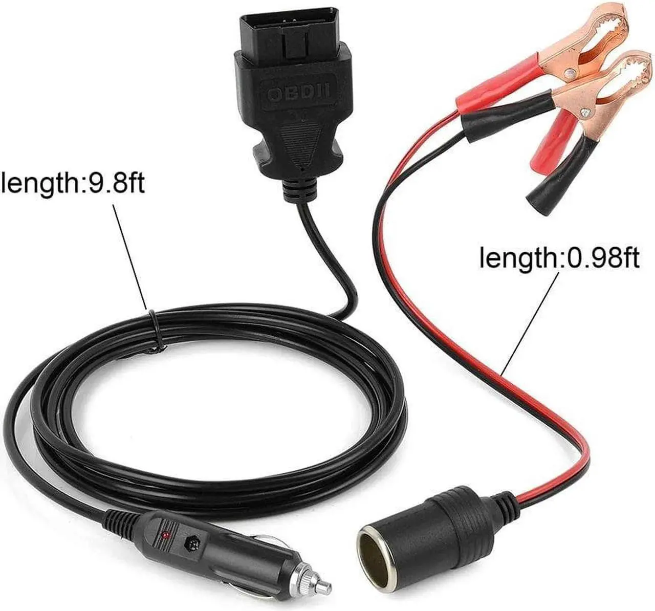 Alt view image 2 of 5 - OBD? Vehicle ECU Emergency Power Supply Cable Car Memory Saver (3Meter) Cable Adapter with Alligator Clip-On Cigarette Lighter Power Socket